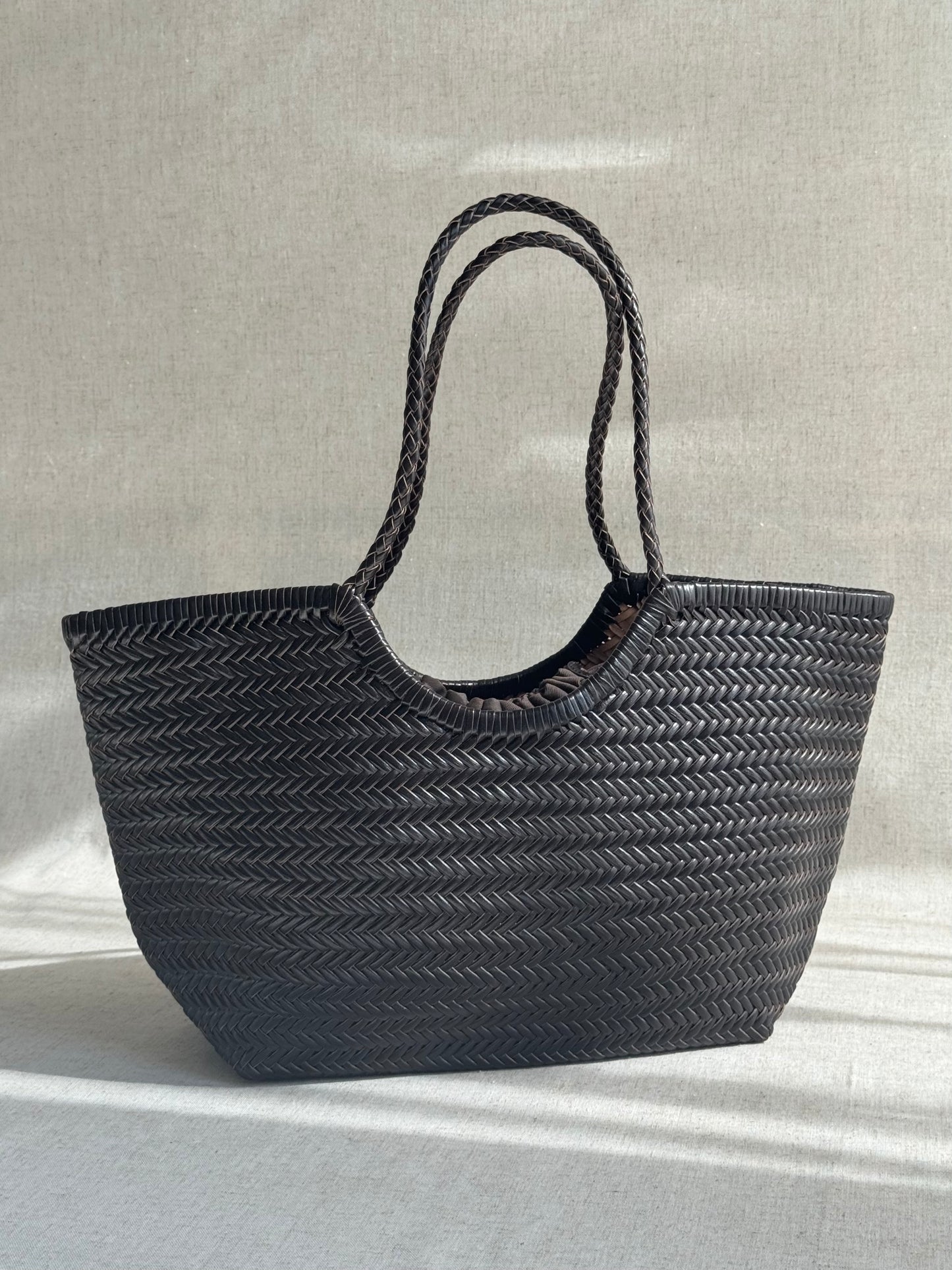 Borsa a spalla Capri - misura grande, vera pelle tamponato intrecciato