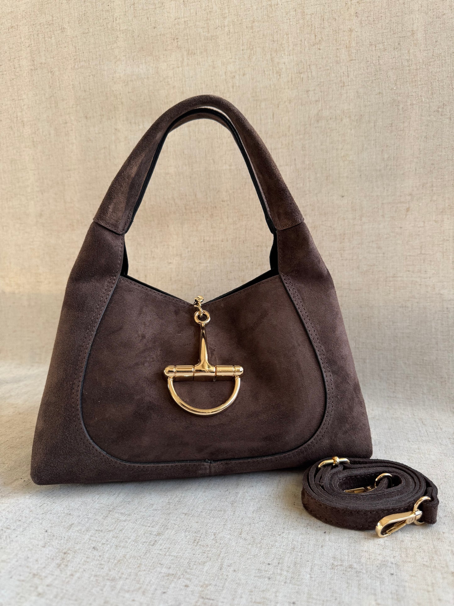 Borsa Gabriella - camoscio, misura piccola con tracolla lunga