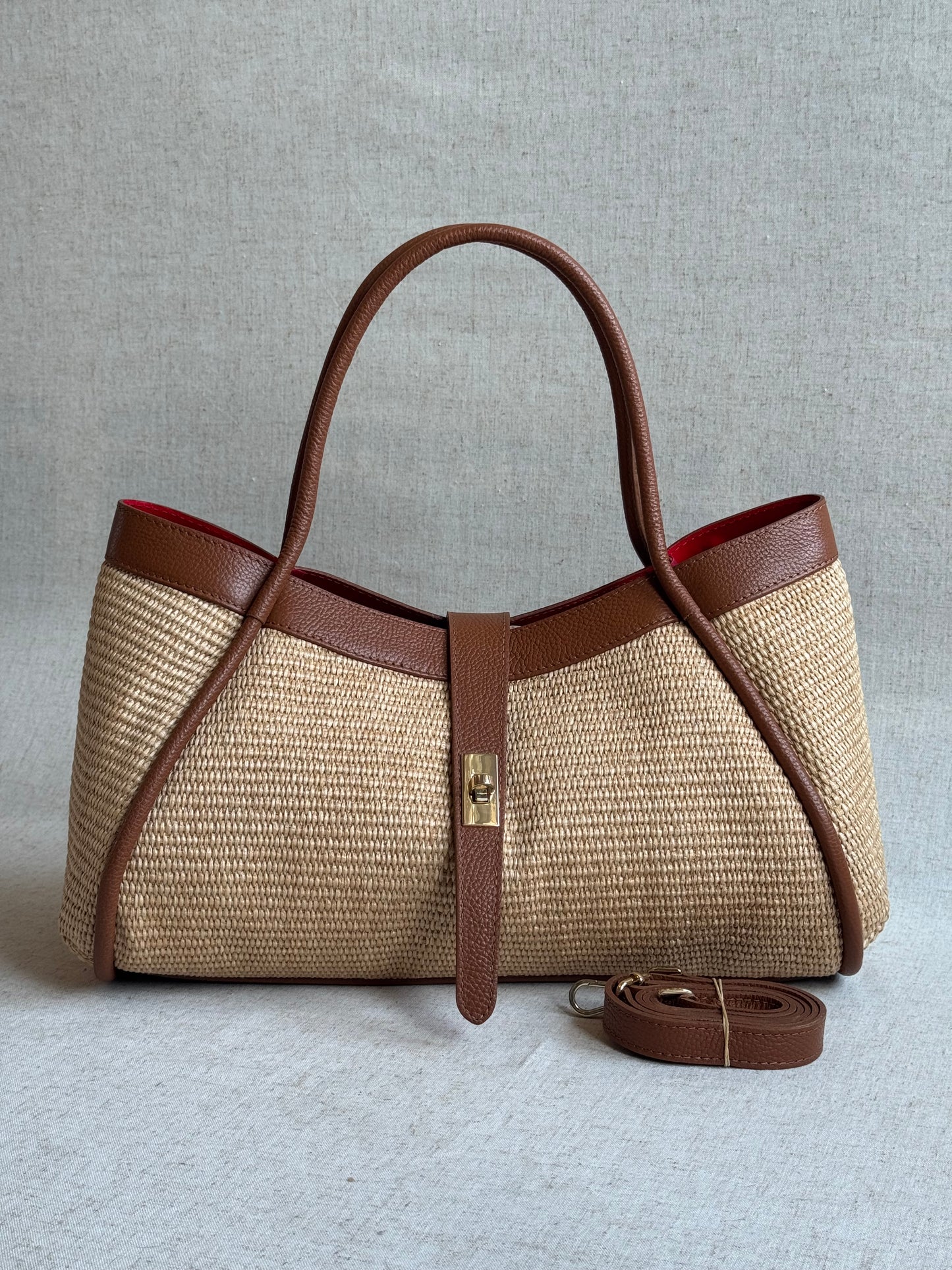 Maxi borsa Carla - rafia, con pochette e tracolla