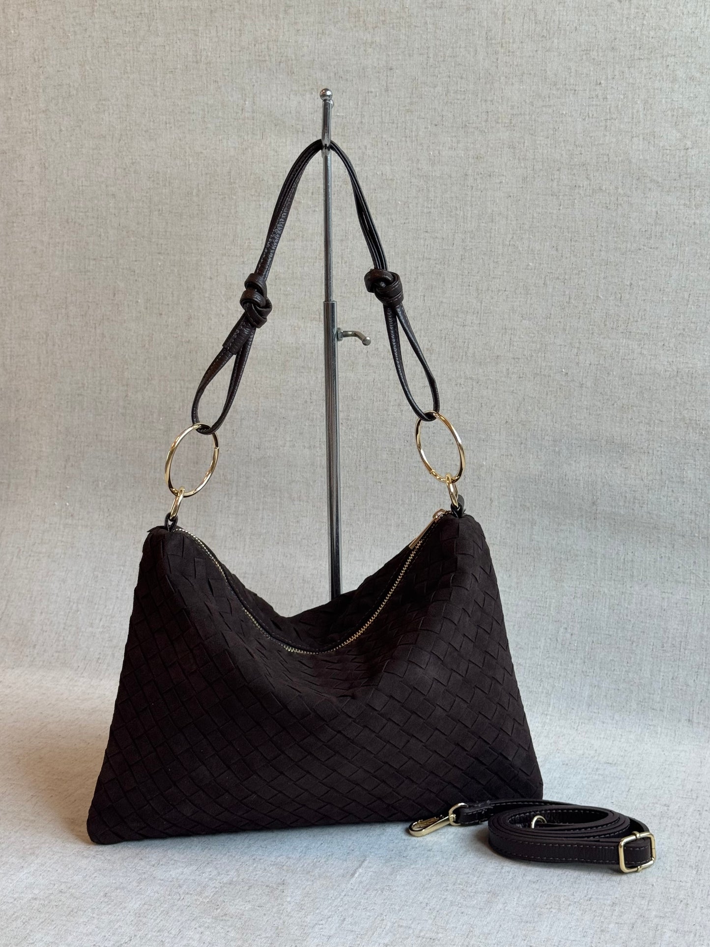 Borsa Agata - camoscio, intrecciato, con tracolla lunga