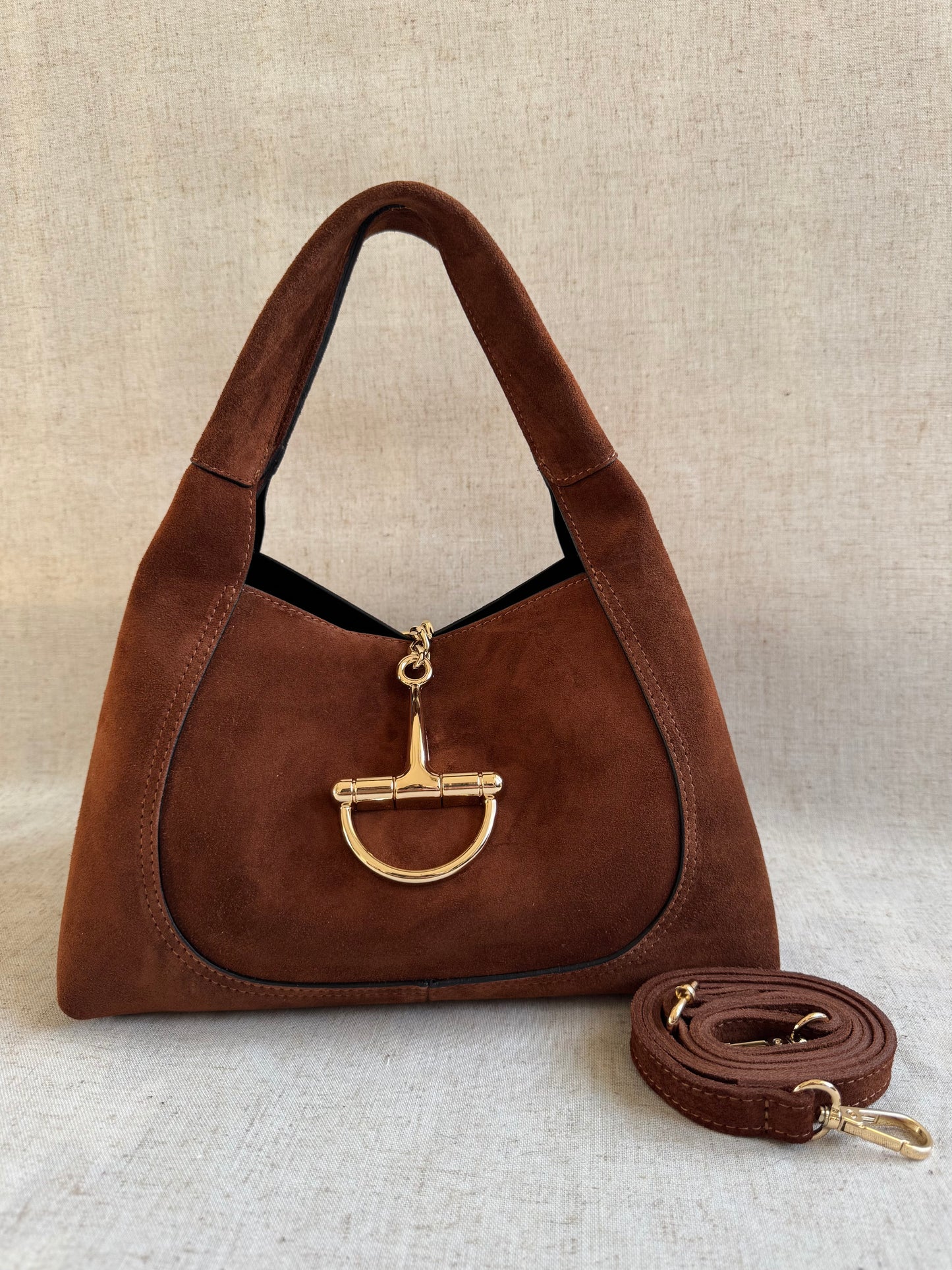 Borsa Gabriella - camoscio, misura piccola con tracolla lunga