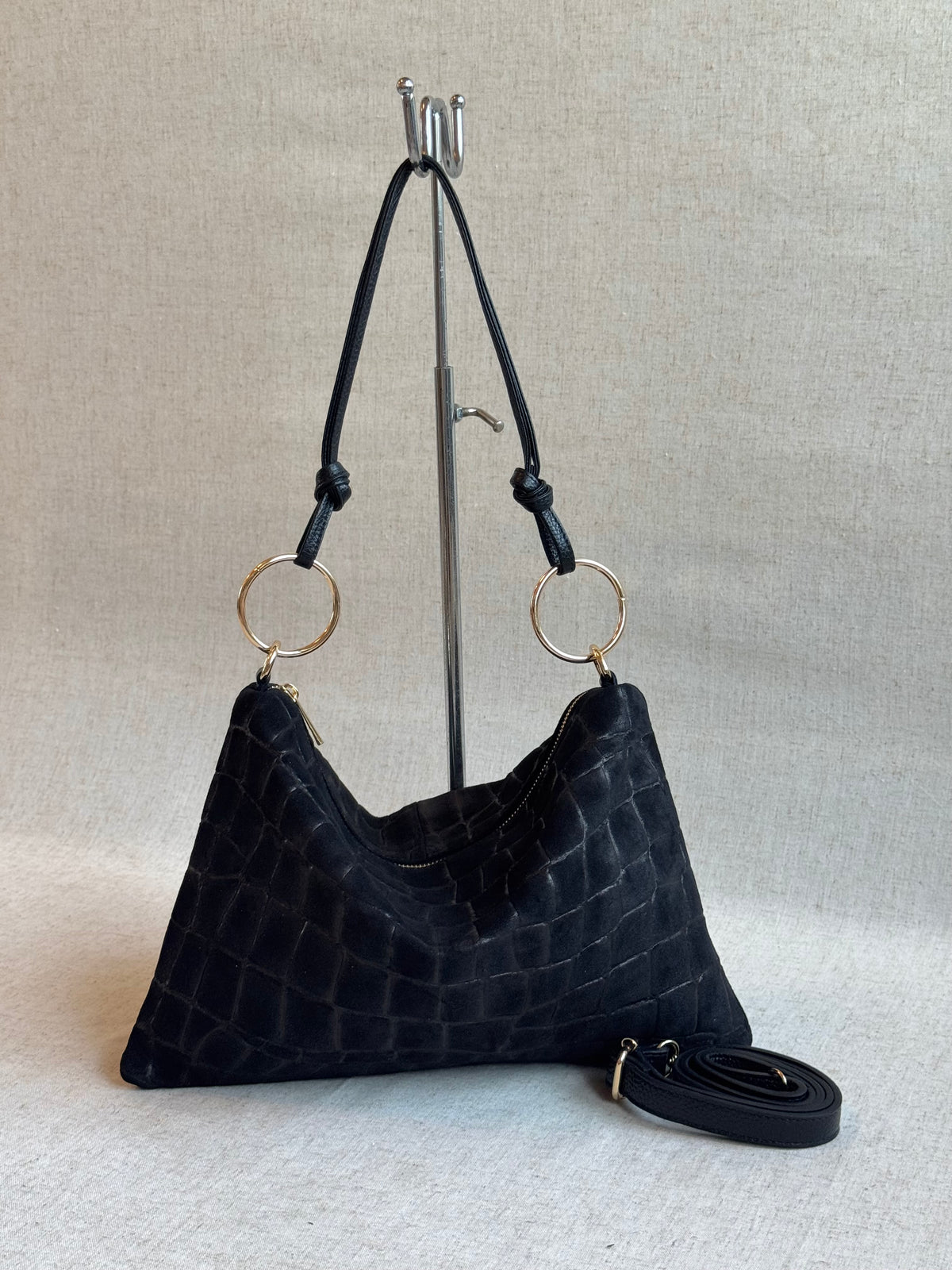 Borsa Agata - camoscio, stampa coccodrillo, con tracolla lunga