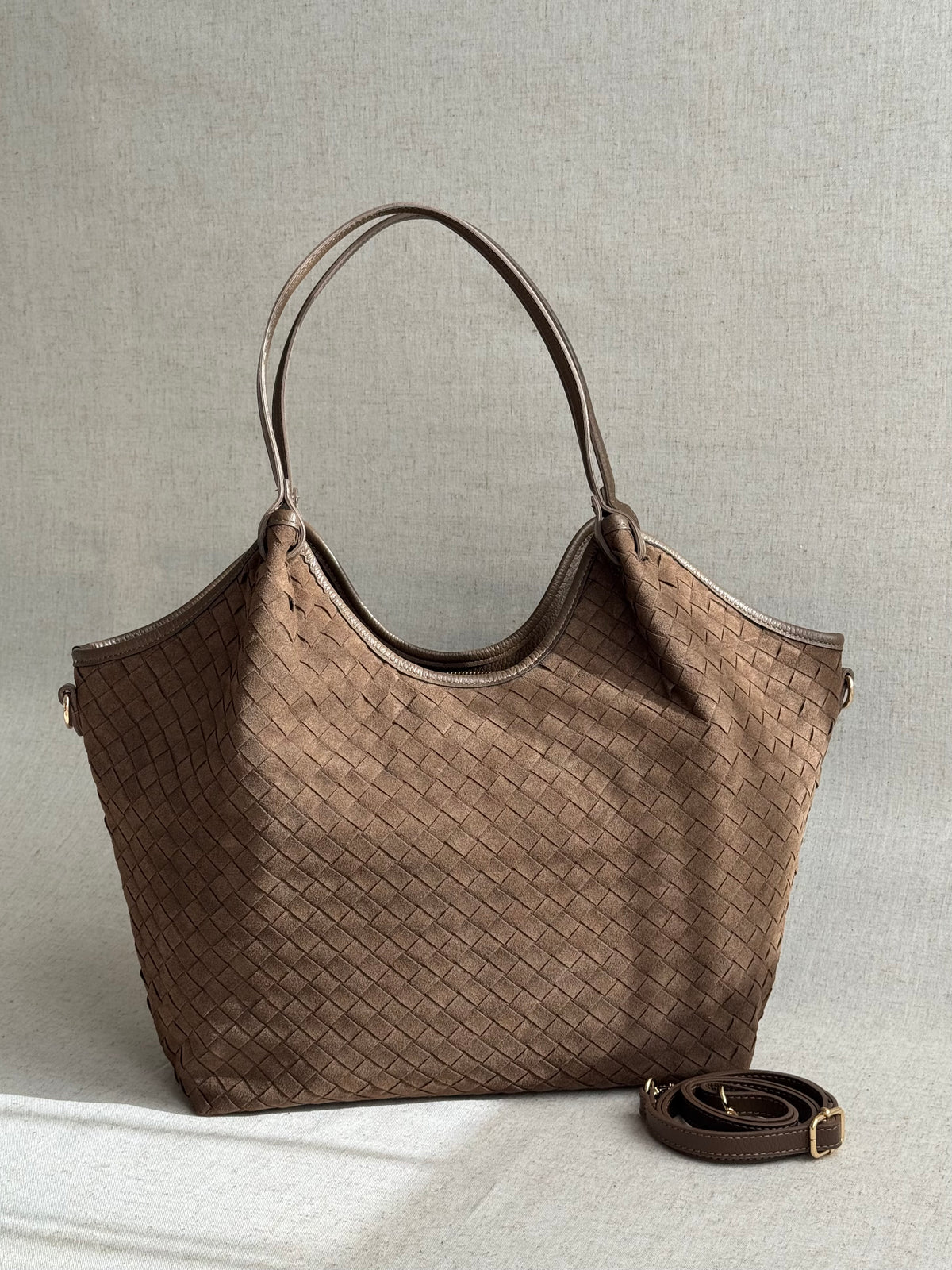Borsa Roxy - camoscio intrecciato, con tracolla lunga