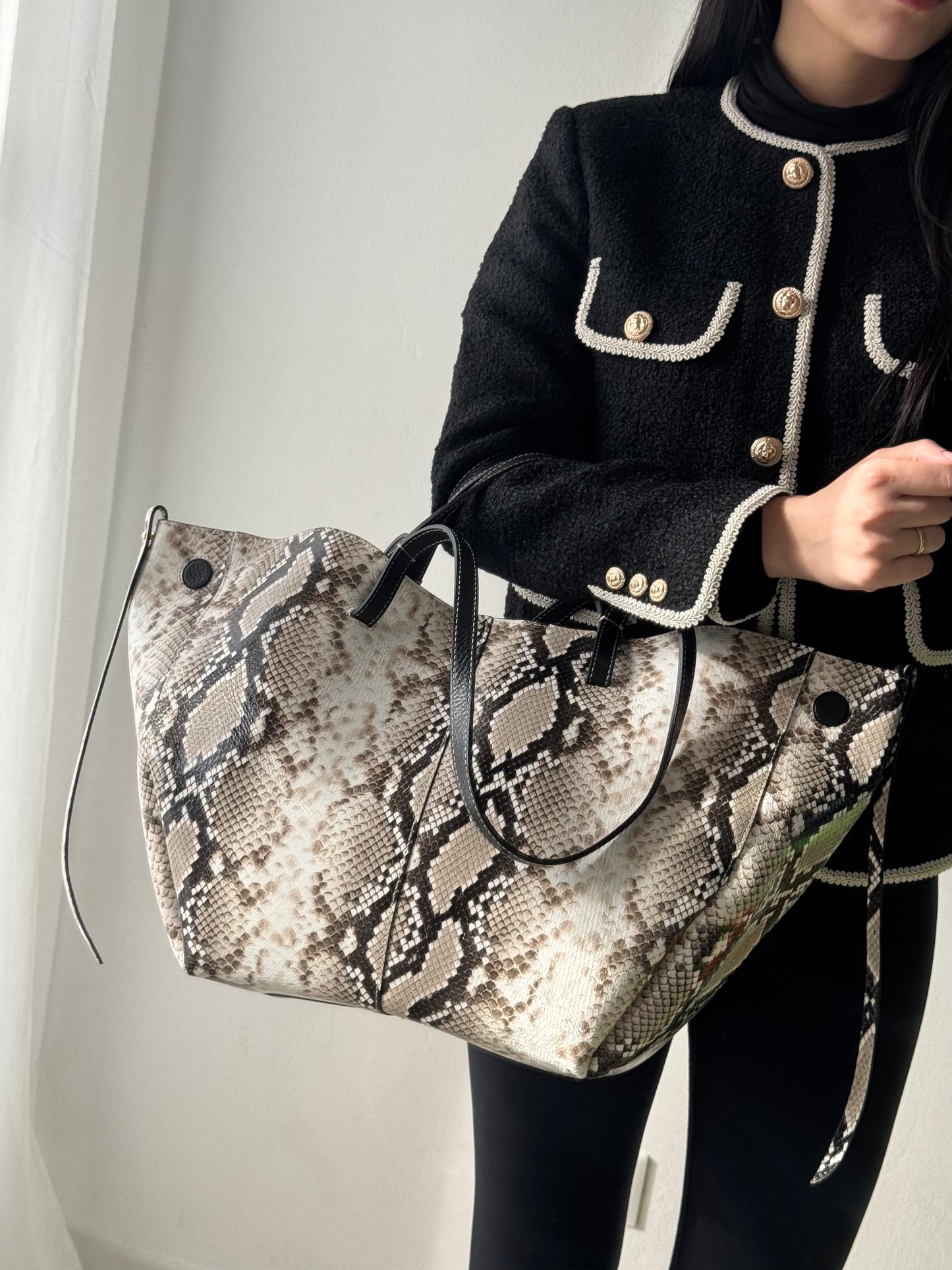 Borsa a spalla Sofia - pitonato, misura grande con pochette