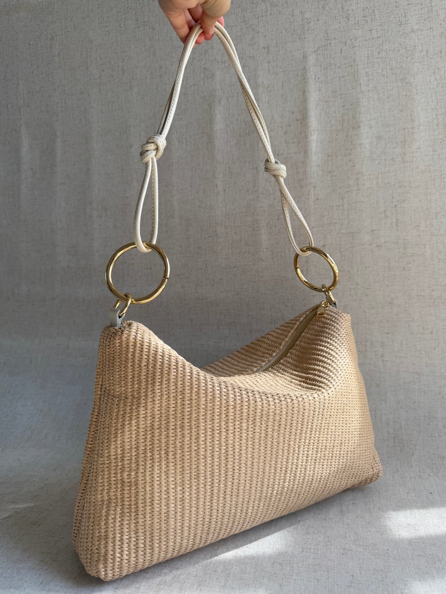 Borsa a spalla Agata rafia - con tracolla lunga