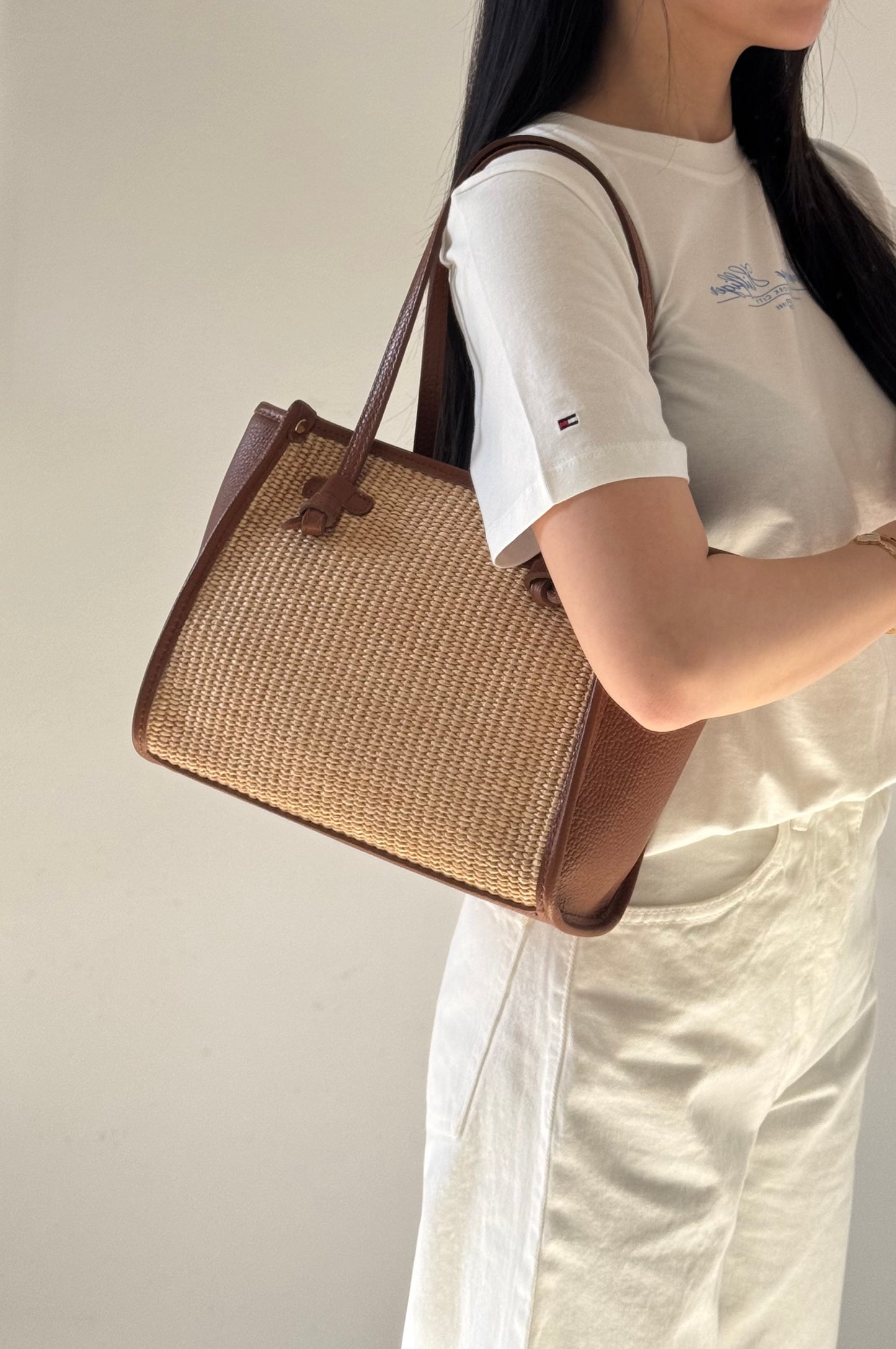 Borsa a spalla Riviera - rafia, con tracolla lunga
