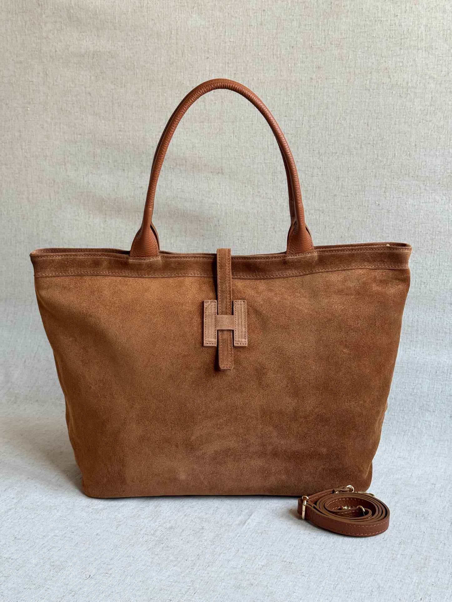 Maxi borsa Holo - camoscio, con tracolla lunga
