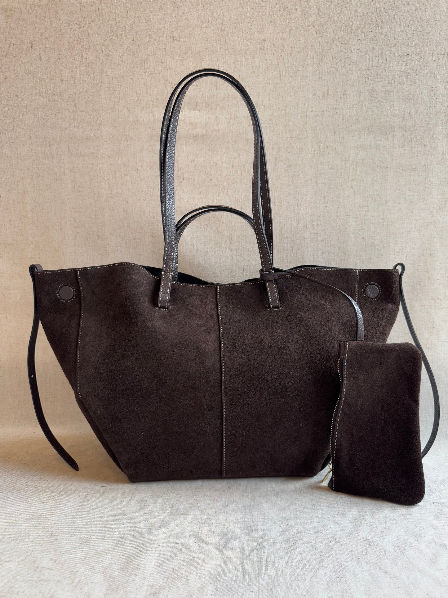 Borsa a spalla Sofia - misura grande in camoscio, con pochette
