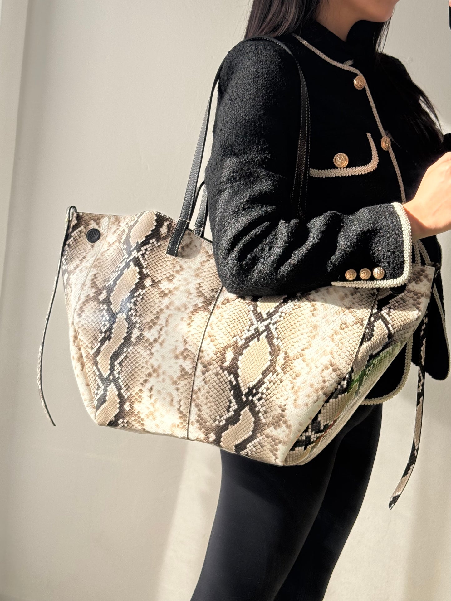 Borsa a spalla Sofia - pitonato, misura grande con pochette