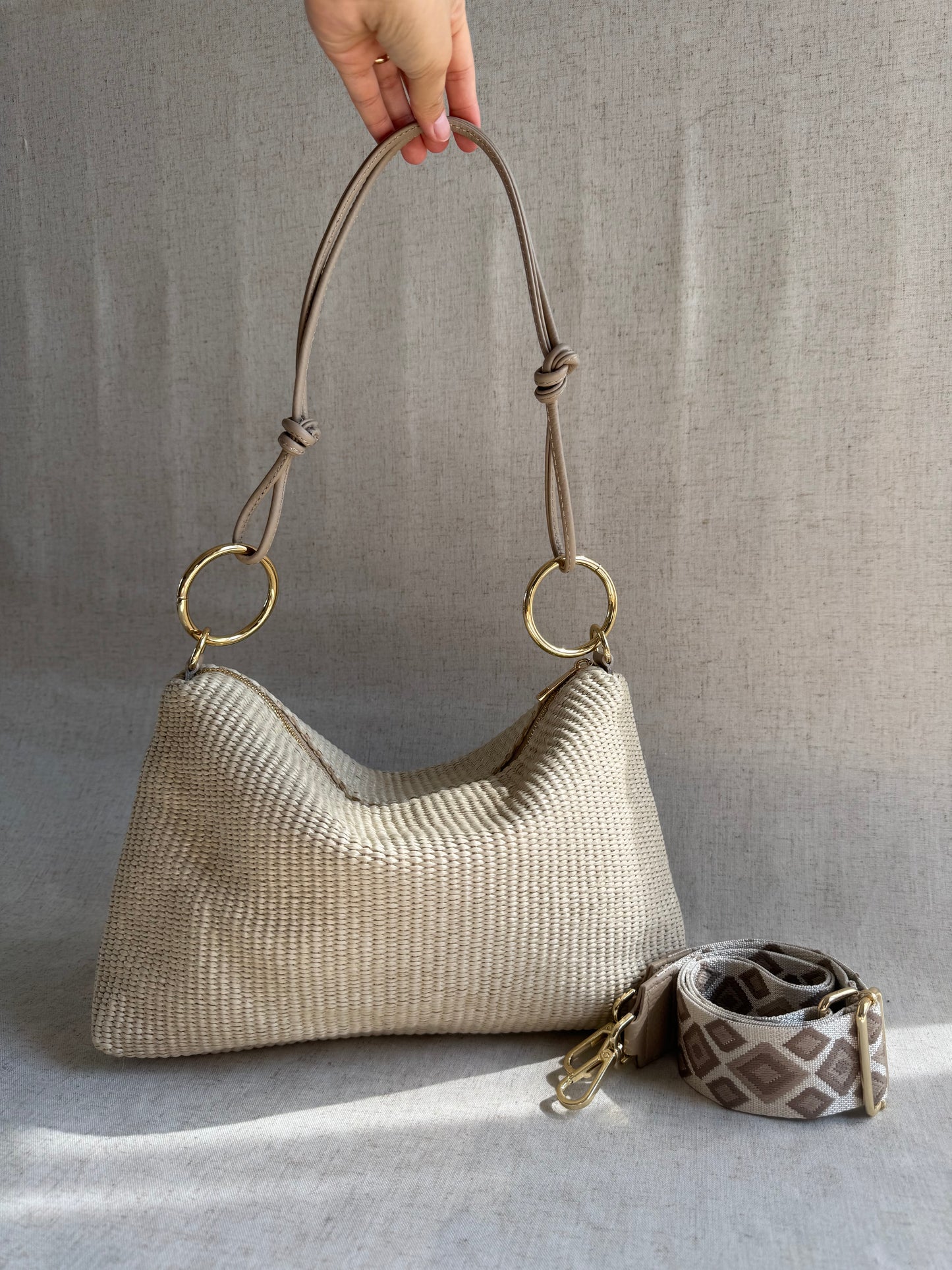 Borsa a spalla Agata rafia - con tracolla lunga