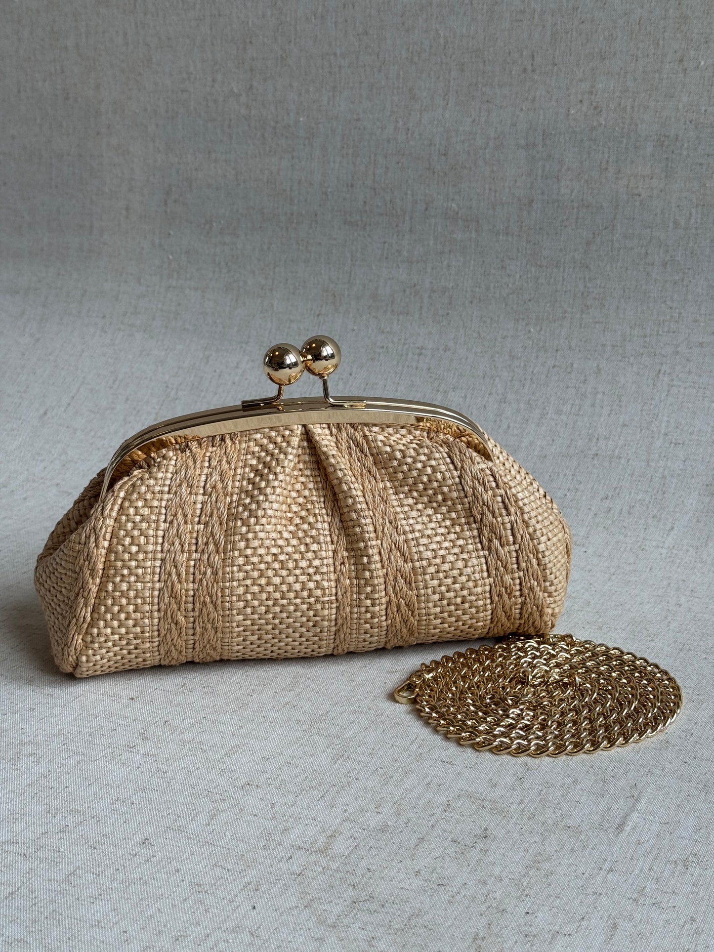 Pochette Raffy - rafia, con tracolla lunga