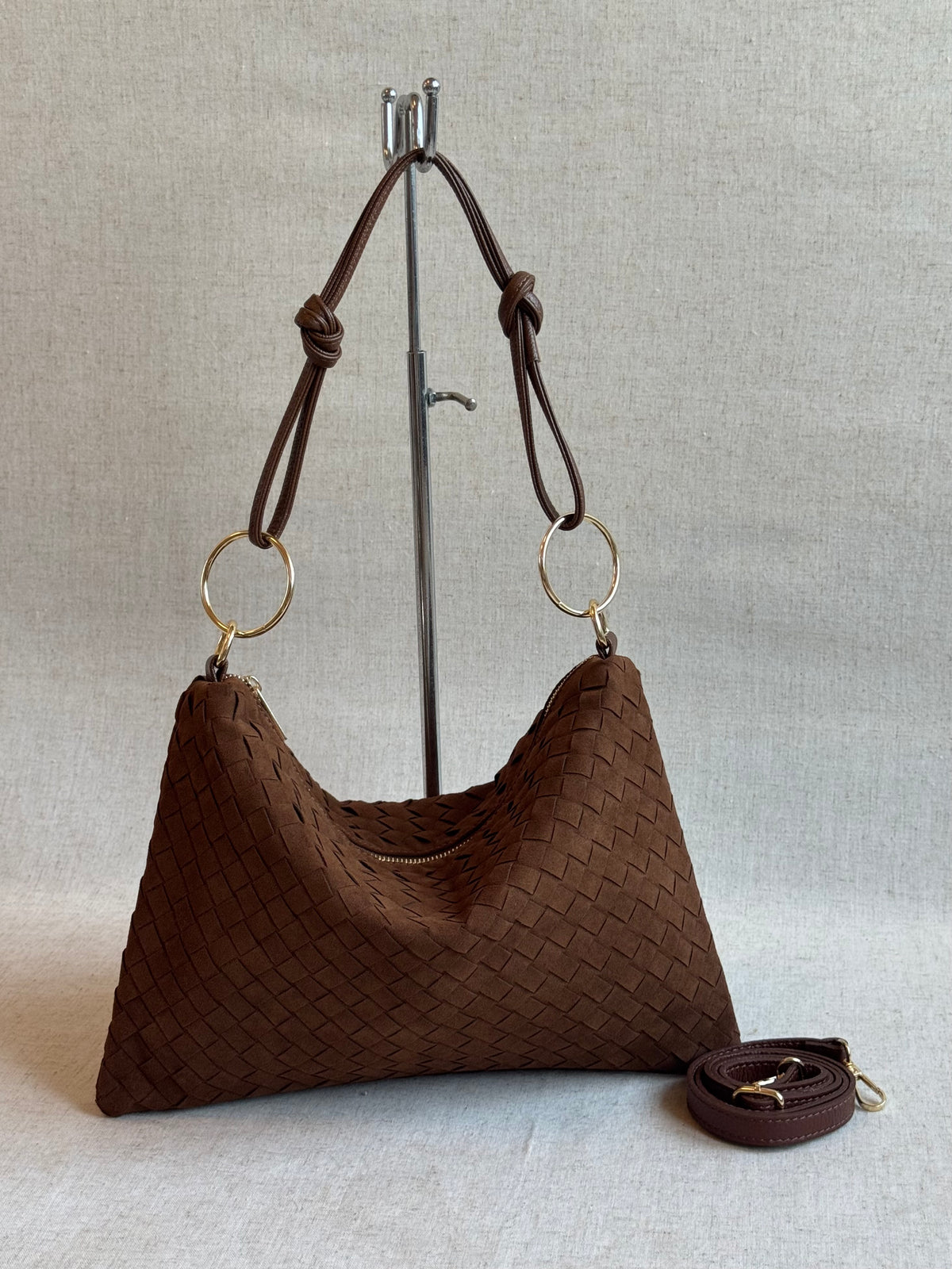 Borsa Agata - camoscio, intrecciato, con tracolla lunga