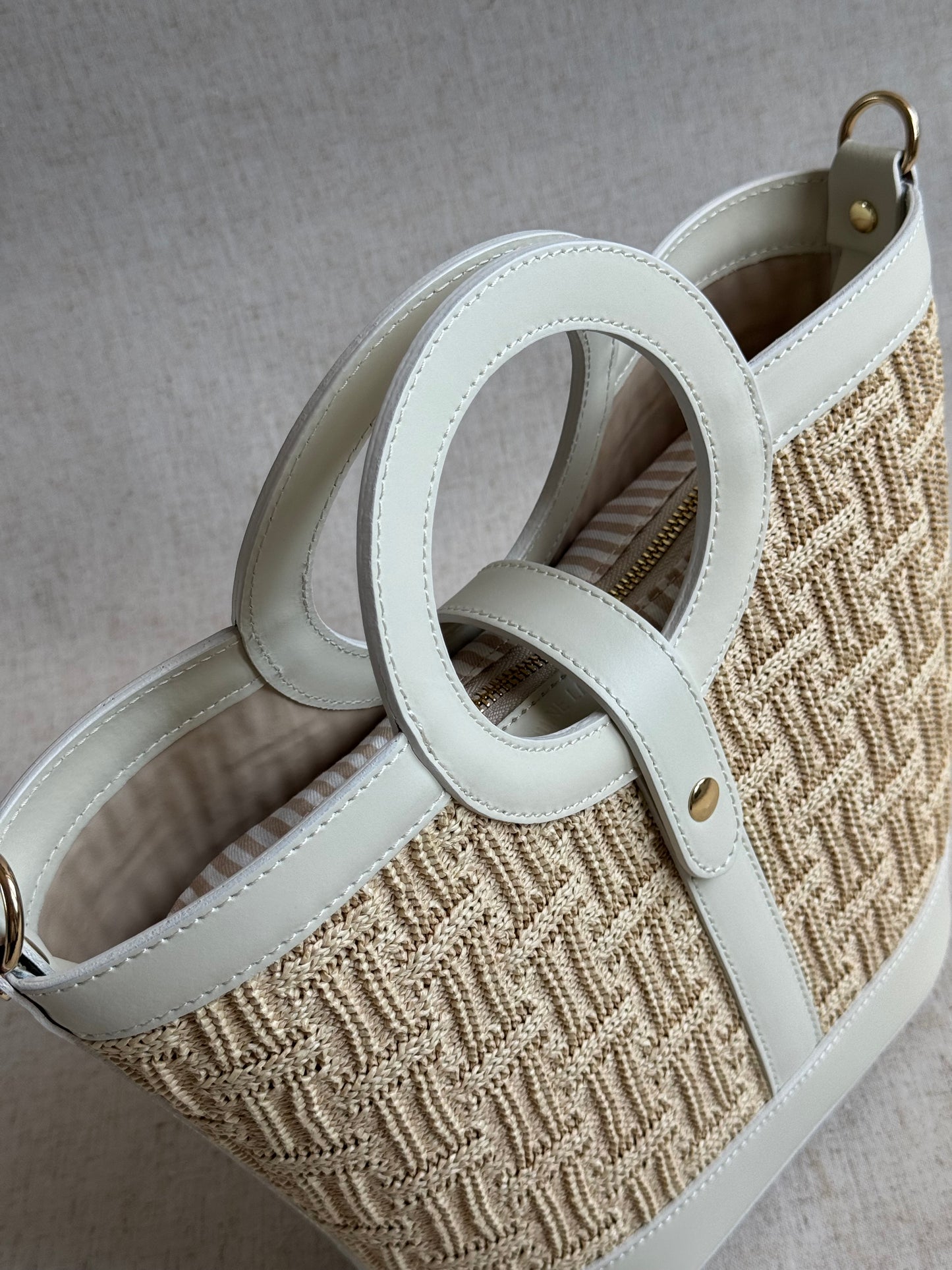 Borsa Alice - rafia, con tracolla lunga e pochette