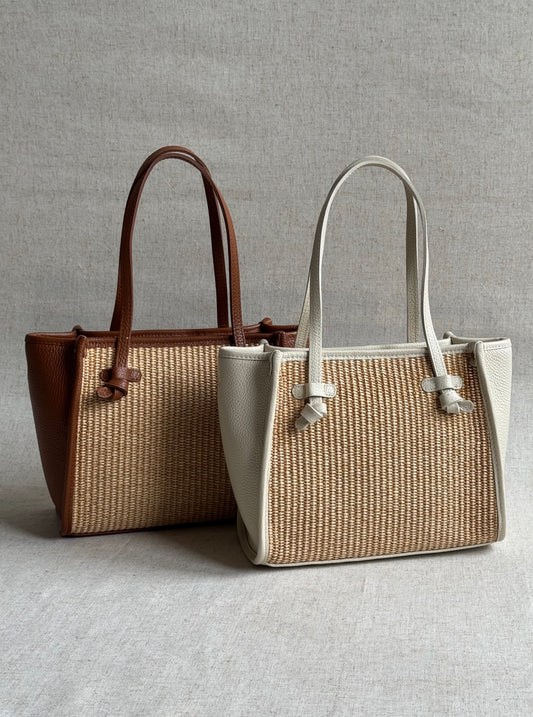 Borsa a spalla Riviera - rafia, con tracolla lunga