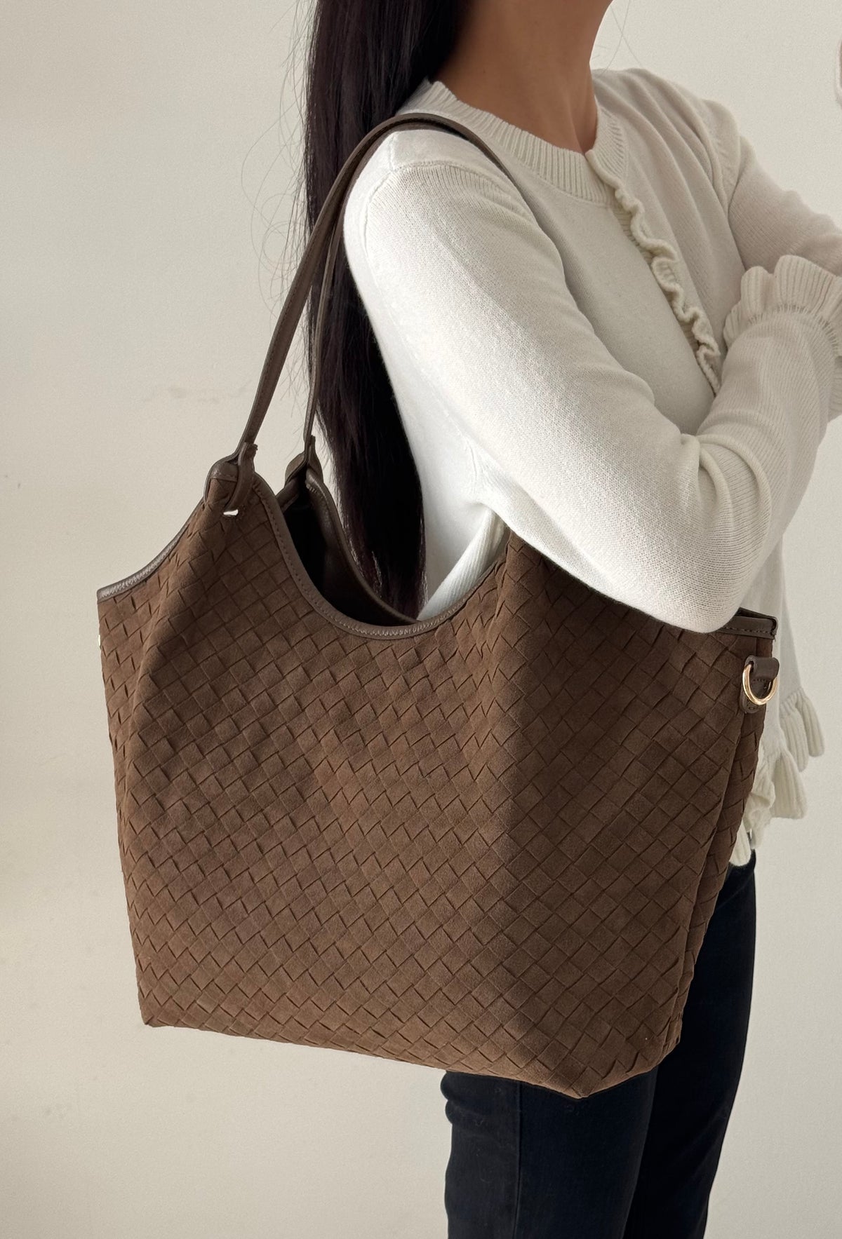 Borsa Roxy - camoscio intrecciato, con tracolla lunga