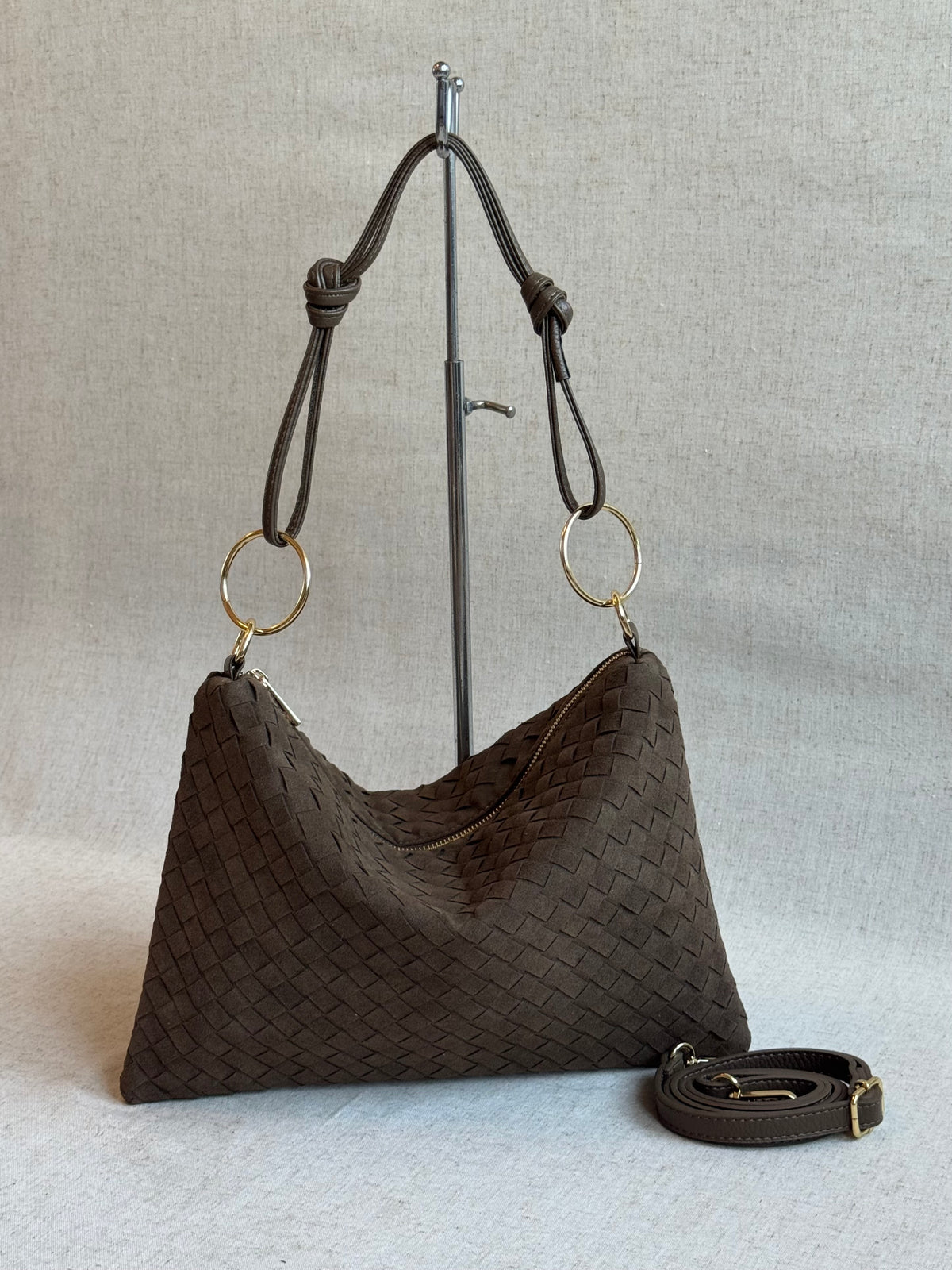 Borsa Agata - camoscio, intrecciato, con tracolla lunga