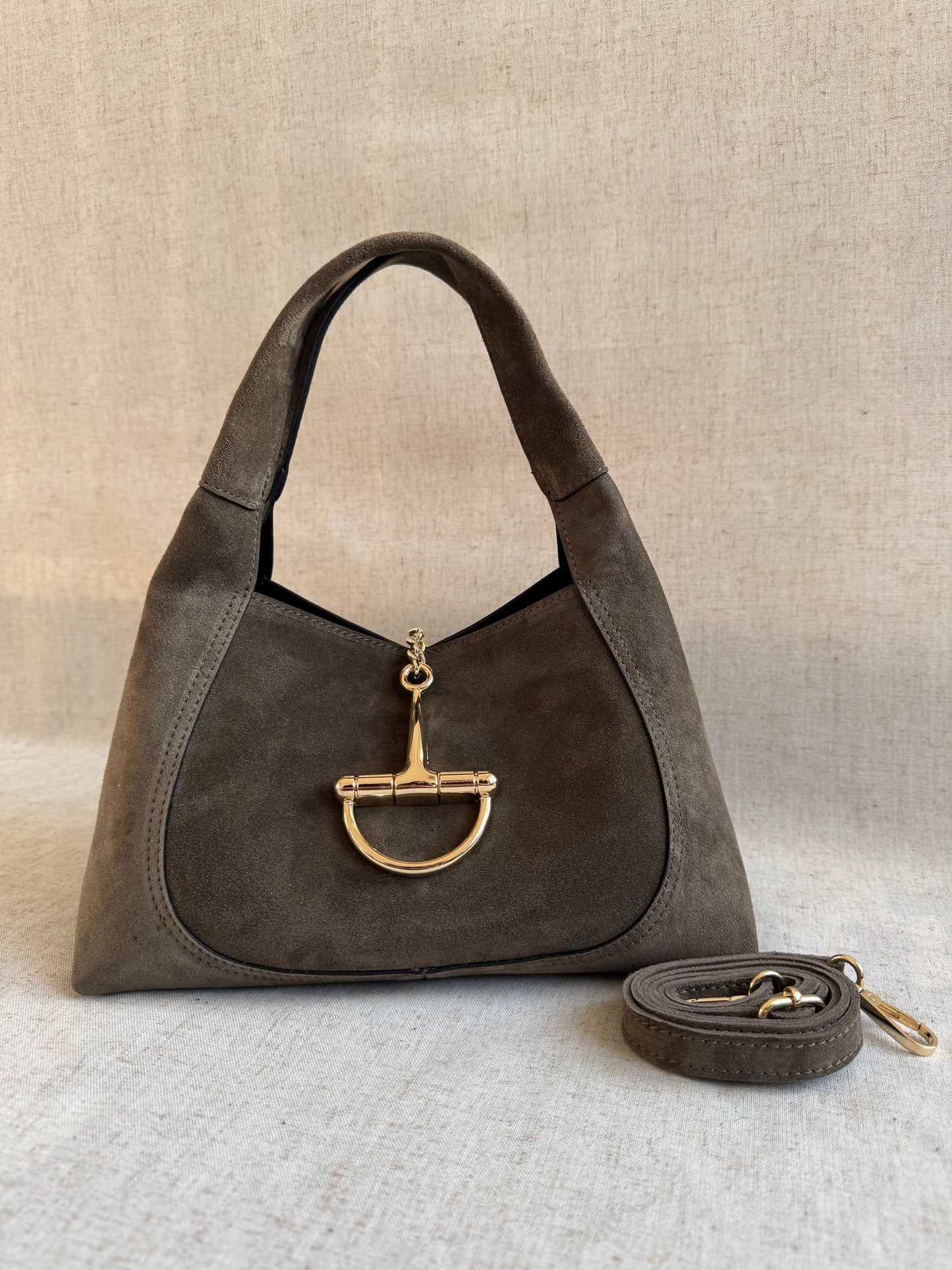Borsa Gabriella - camoscio, misura piccola con tracolla lunga