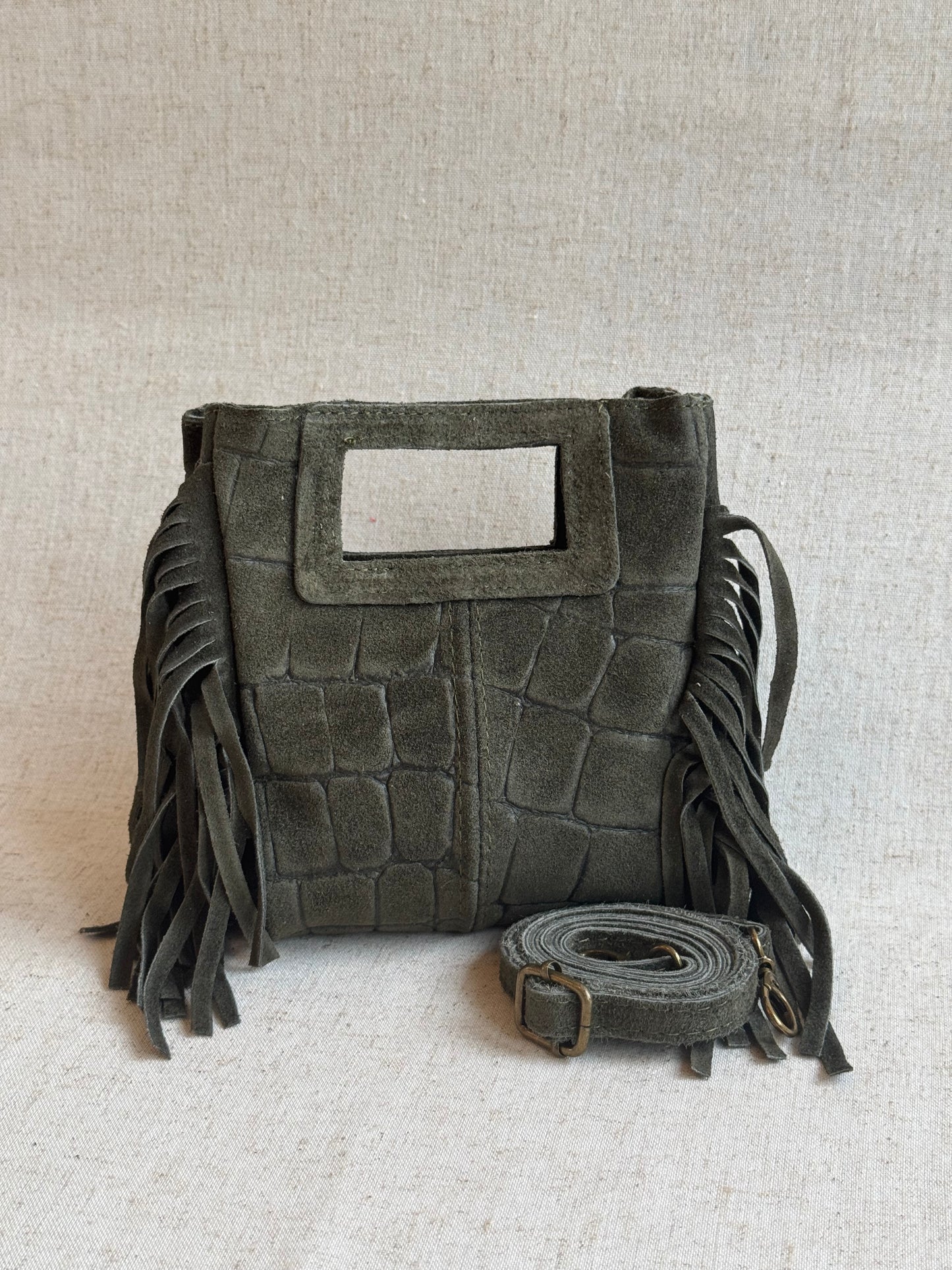 Borsa Riri - stampa coccodrillo, misura piccola, con tracolla lunga