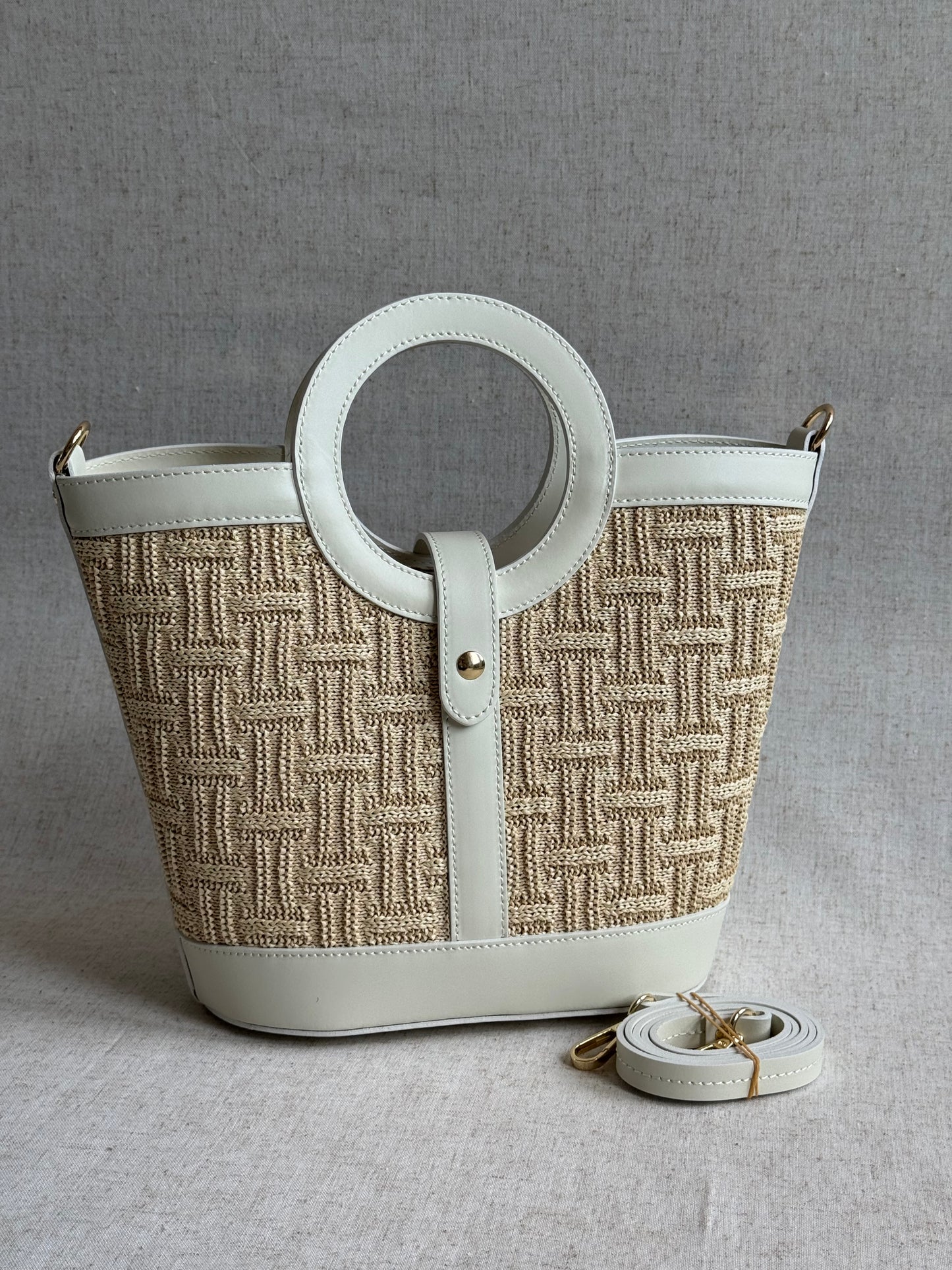 Borsa Alice - rafia, con tracolla lunga e pochette