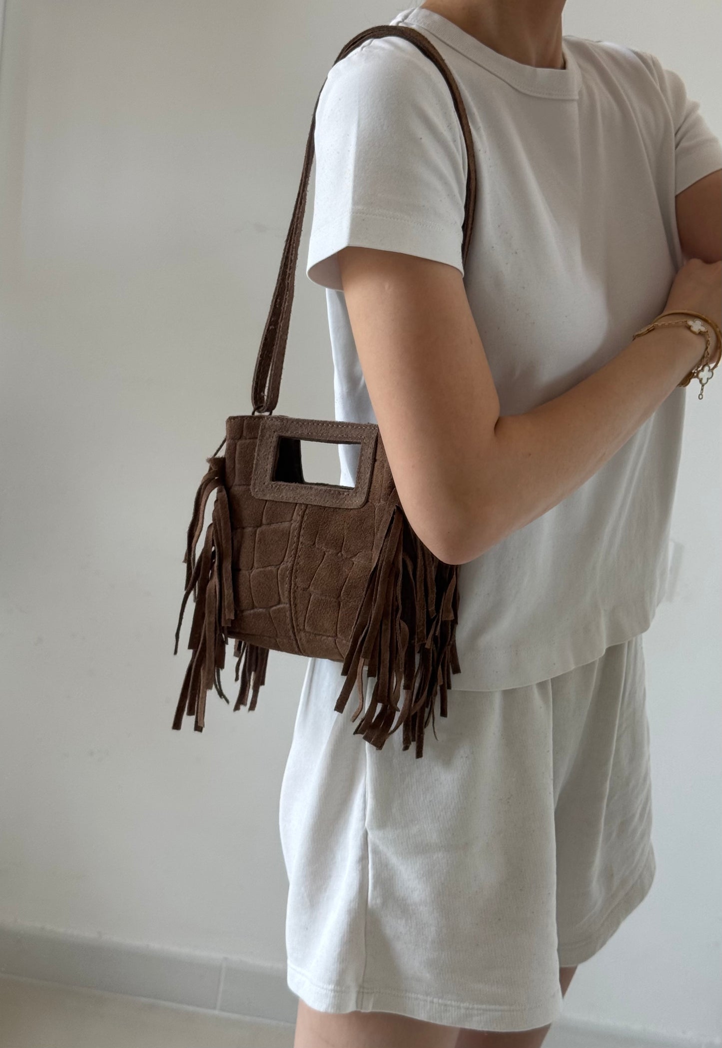 Borsa Riri - stampa coccodrillo, misura piccola, con tracolla lunga
