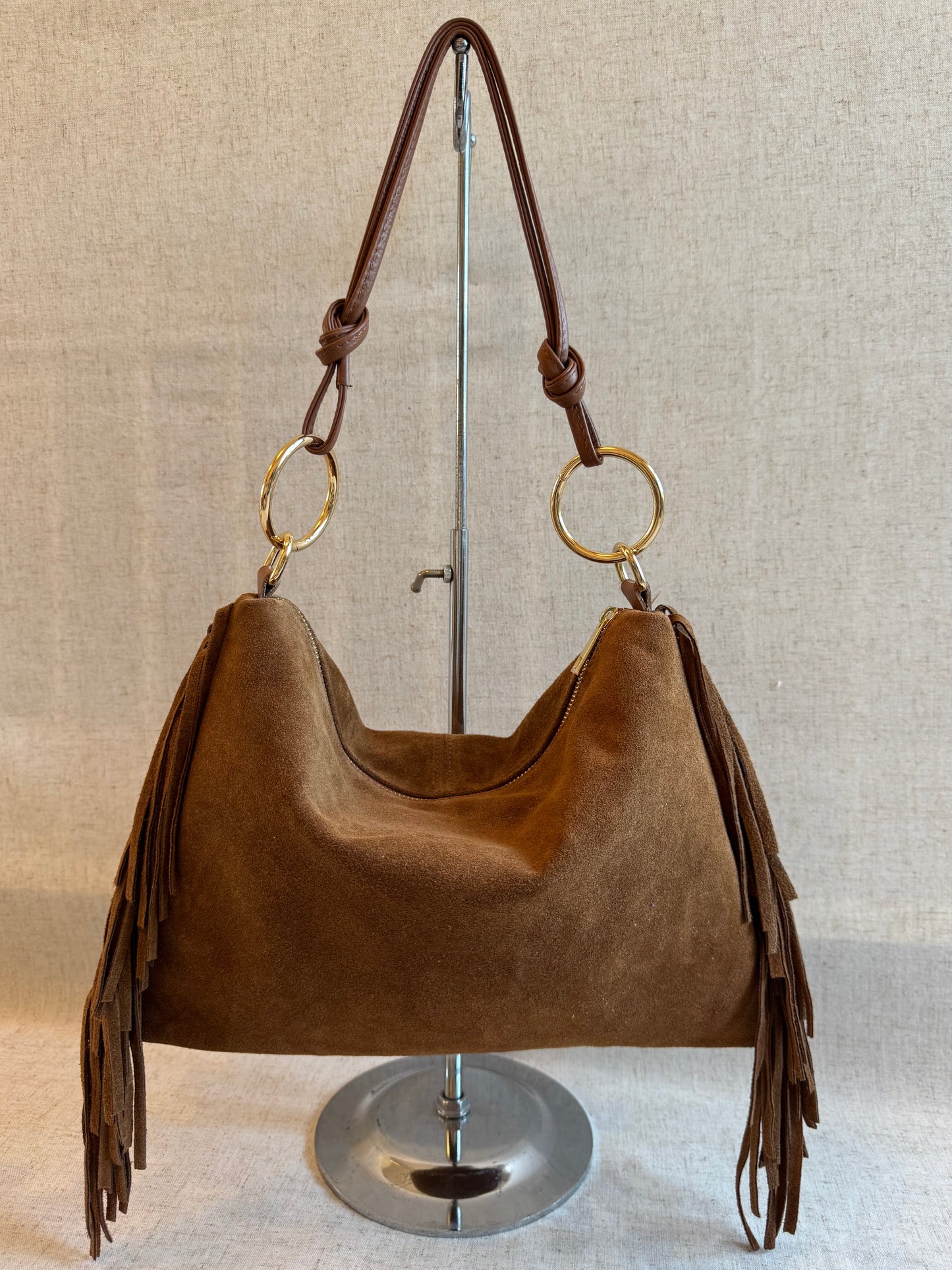 Borsa a spalla Agata - misura grande frange, con tracolla lunga