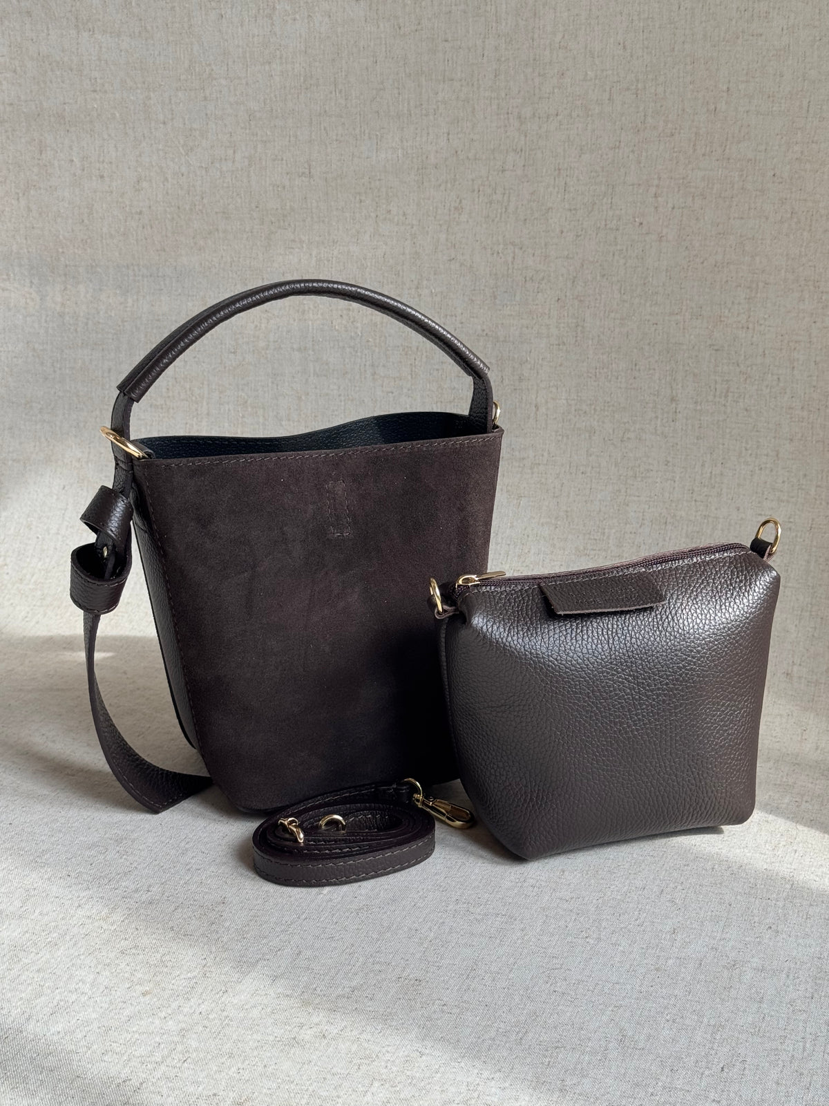 Borsa Vittoria - camoscio, con pochette e tracolla lunga