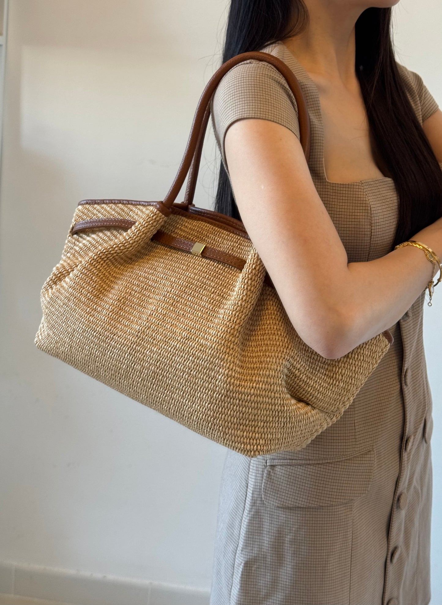 Borsa Laila - rafia, con tracolla lunga