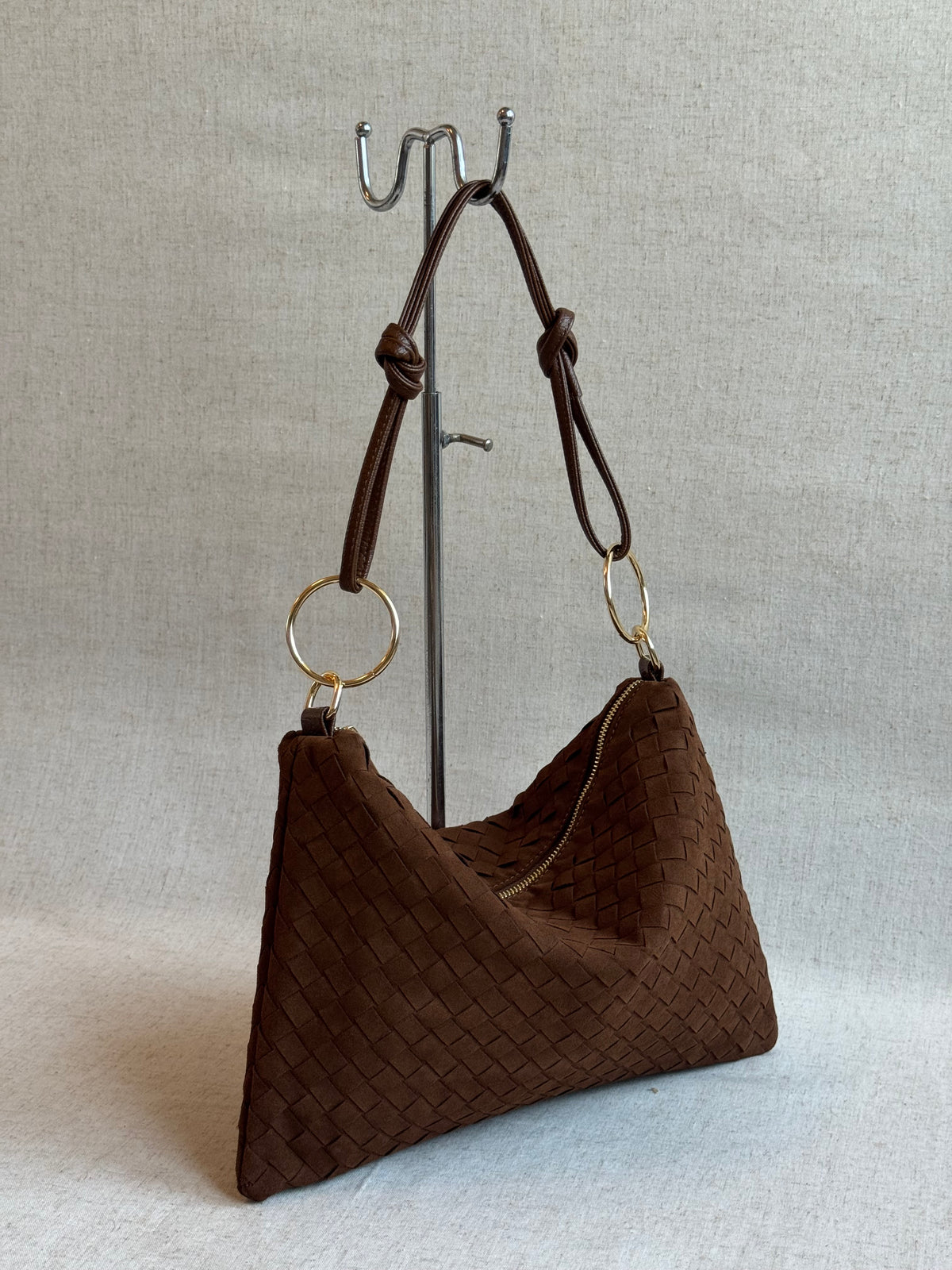 Borsa Agata - camoscio, intrecciato, con tracolla lunga