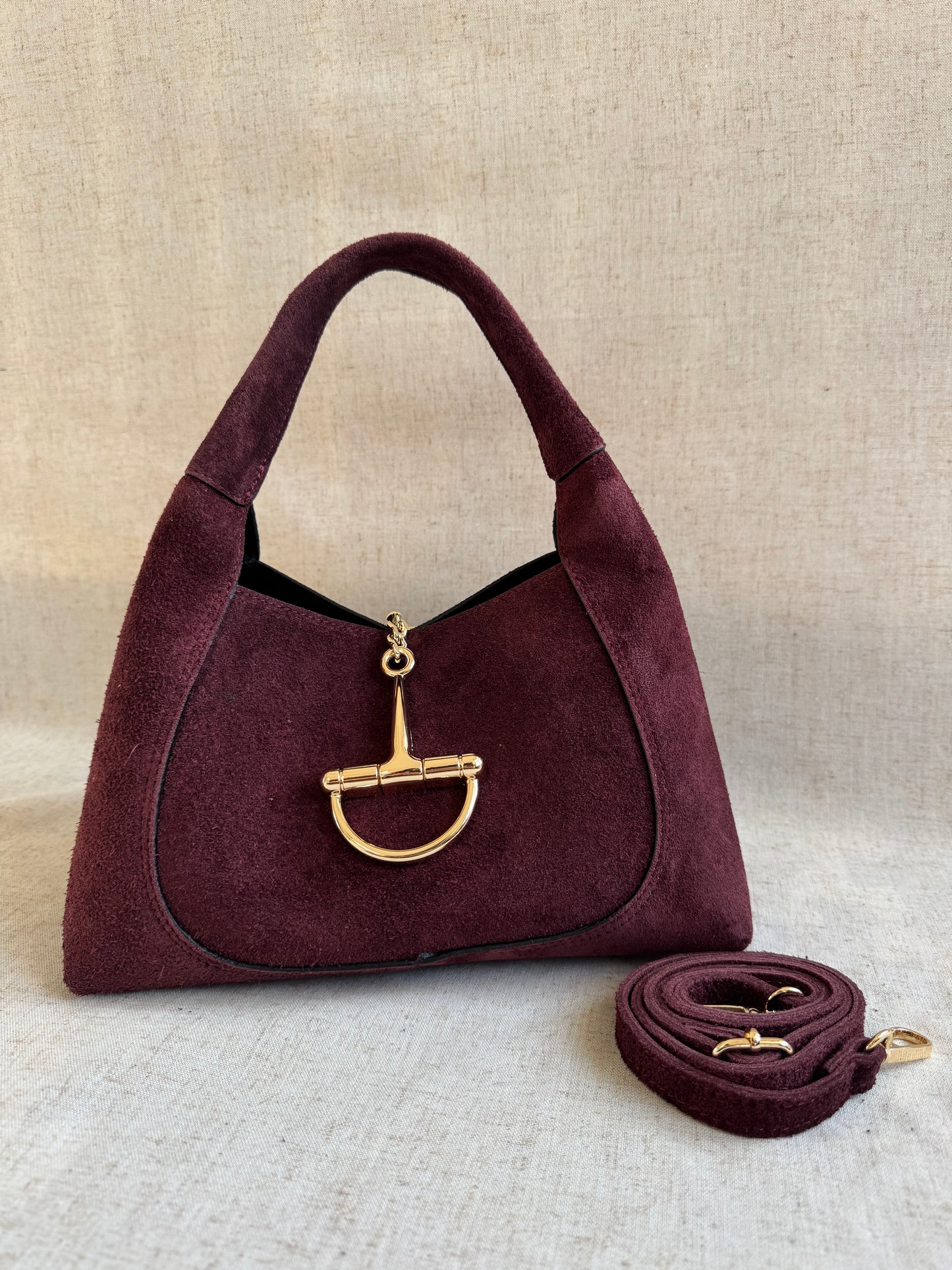 Borsa Gabriella - camoscio, misura piccola con tracolla lunga