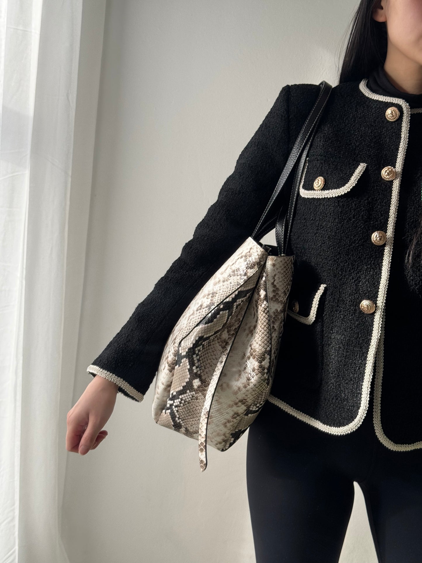 Borsa a spalla Sofia - pitonato, misura grande con pochette