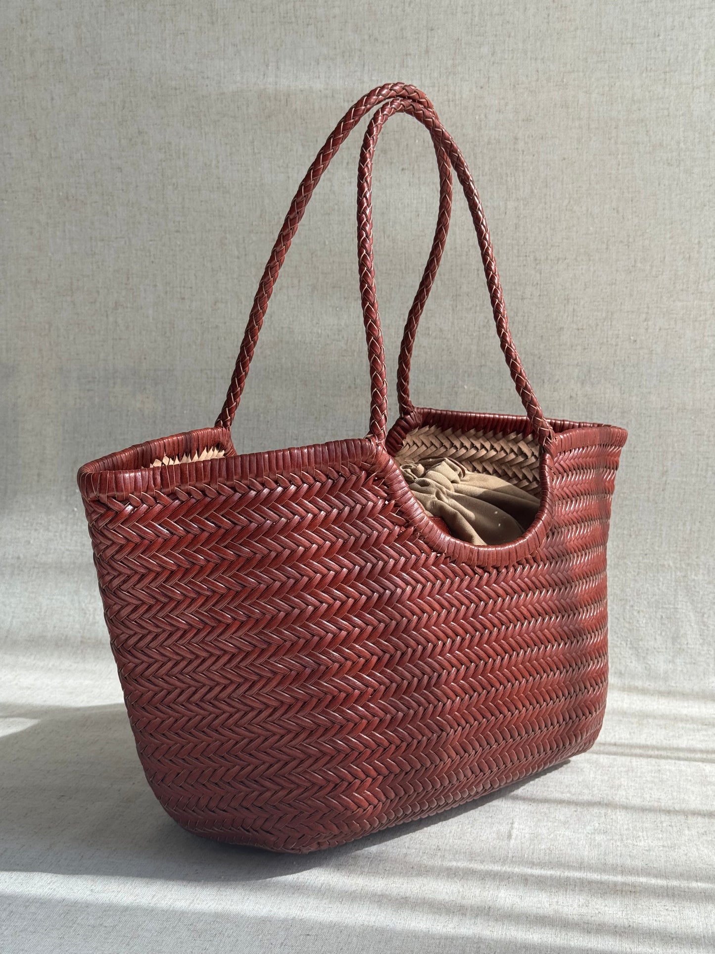Borsa a spalla Capri - misura grande, vera pelle tamponato intrecciato