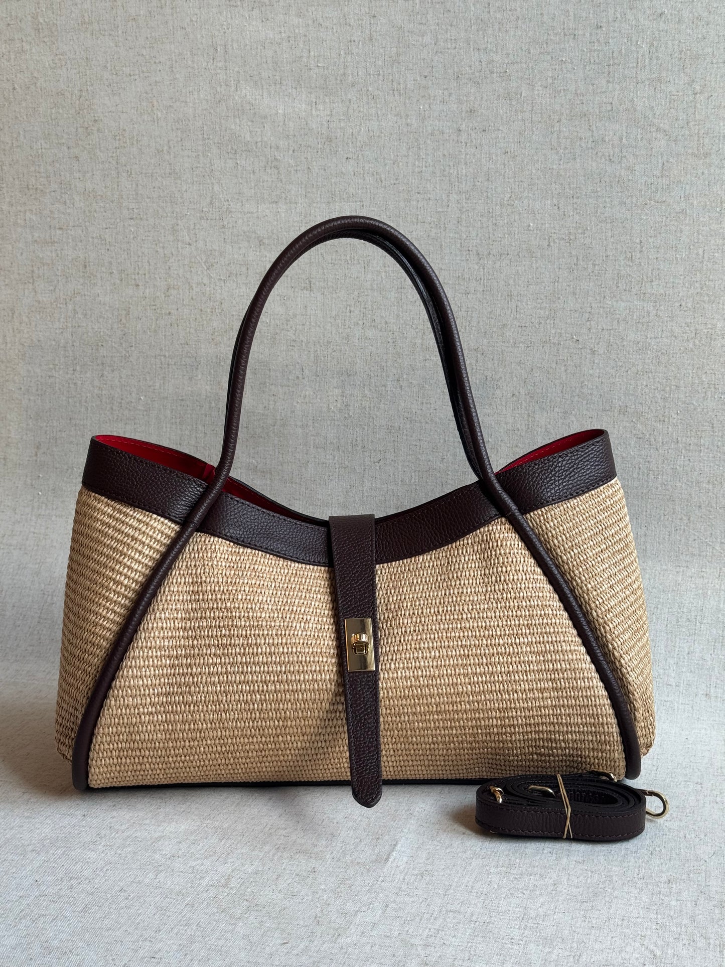 Maxi borsa Carla - rafia, con pochette e tracolla