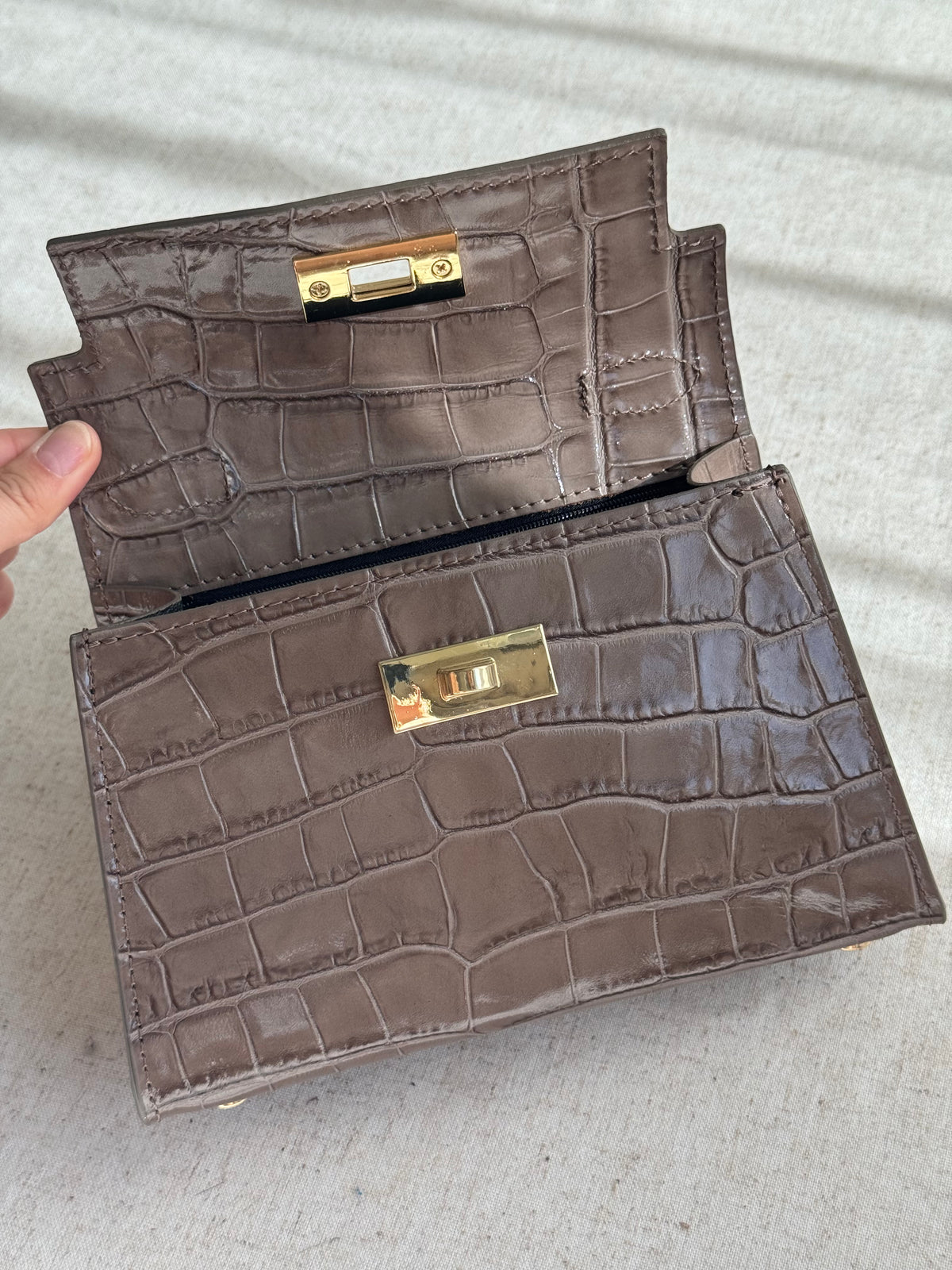 Borsa Kelly - stampa coccodrillo, con tracolla lunga