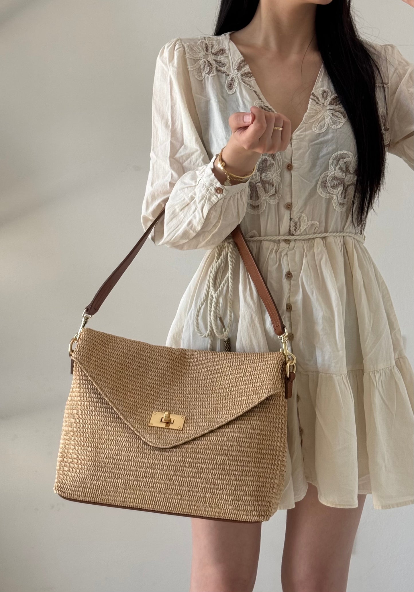Borsa Postina - rafia, con tracolla lunga