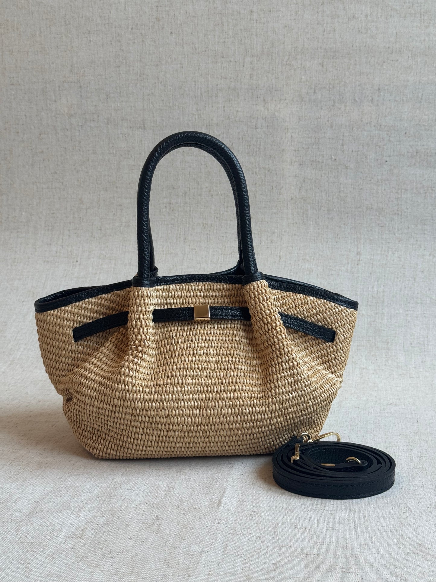 Borsa Laila - rafia, misura piccola, con tracolla lunga