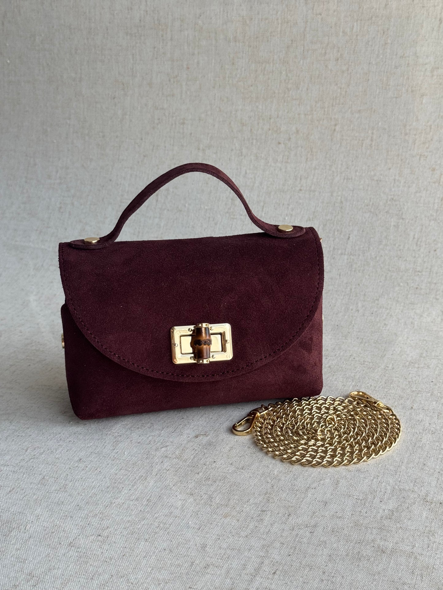 Borsa a mano Lily - camoscio, con tracolla in catena