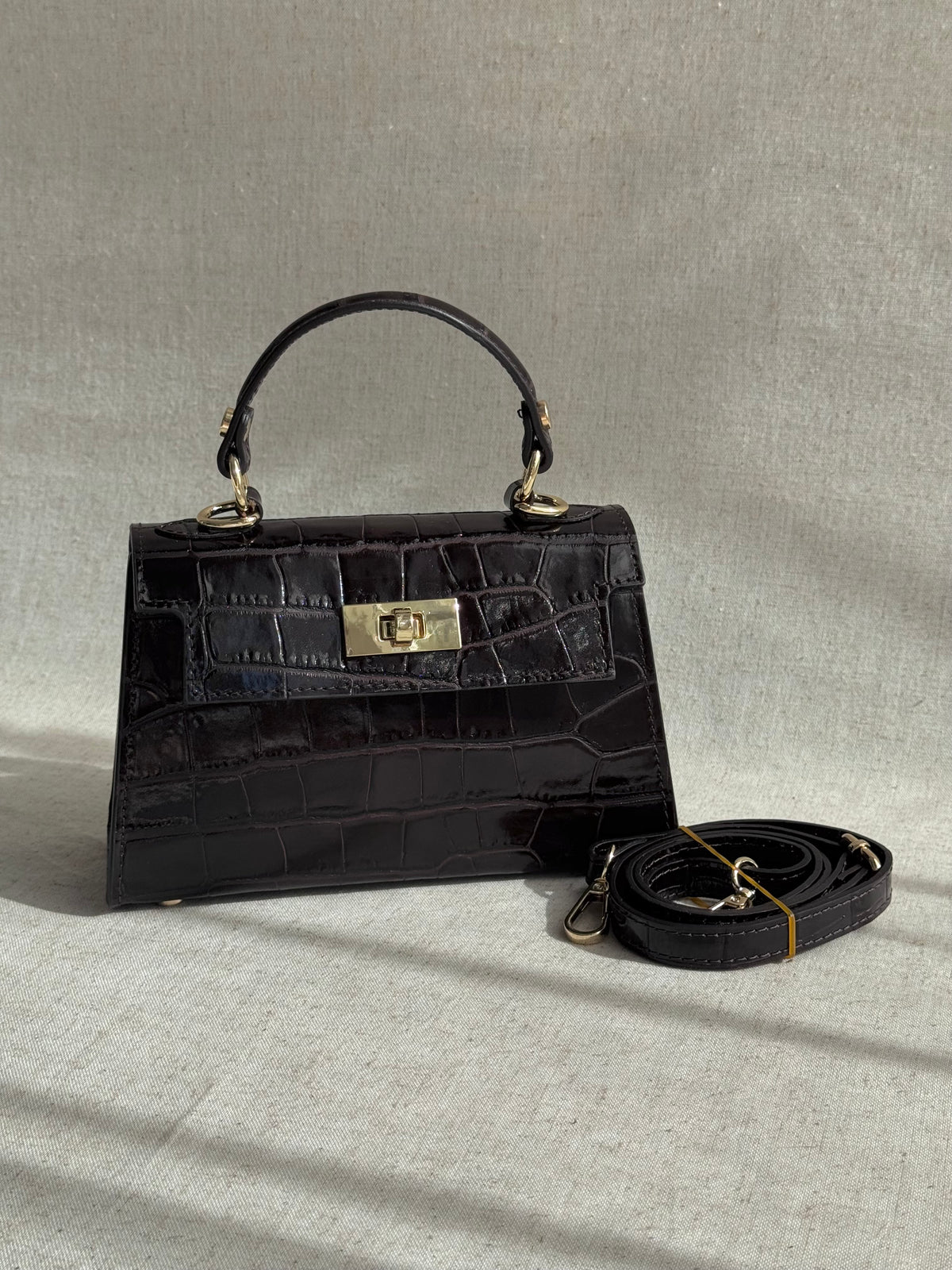 Borsa Kelly - stampa coccodrillo, con tracolla lunga
