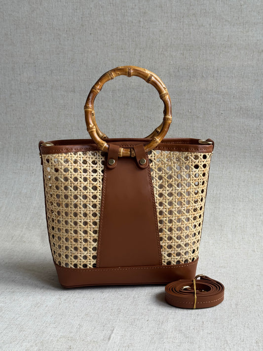 Borsa Atena - misura piccola, paglia di Vienna, con tracolla e pochette