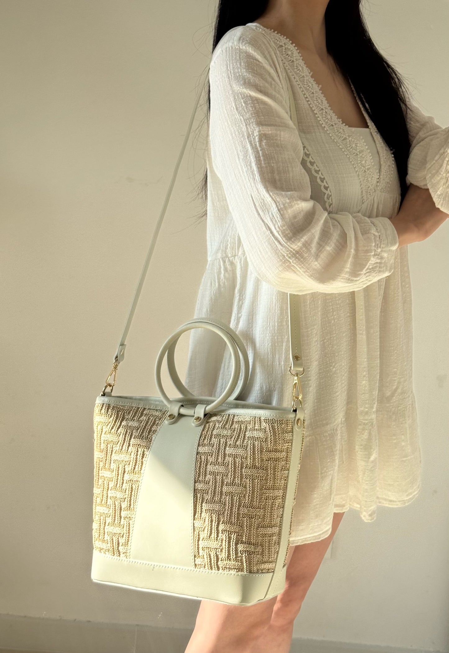 Borsa Atena - rafia, con tracolla lunga