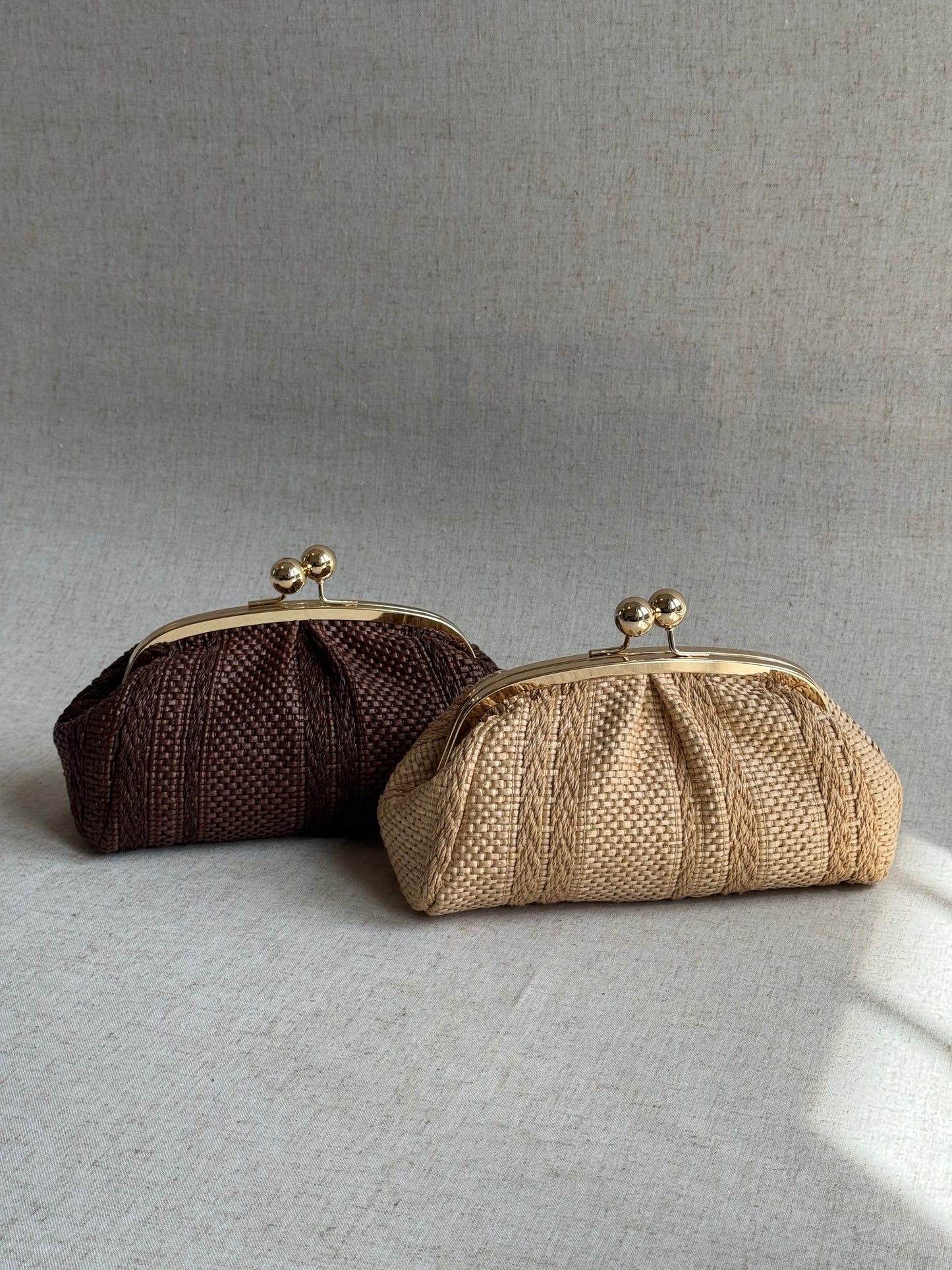 Pochette Raffy - rafia, con tracolla lunga