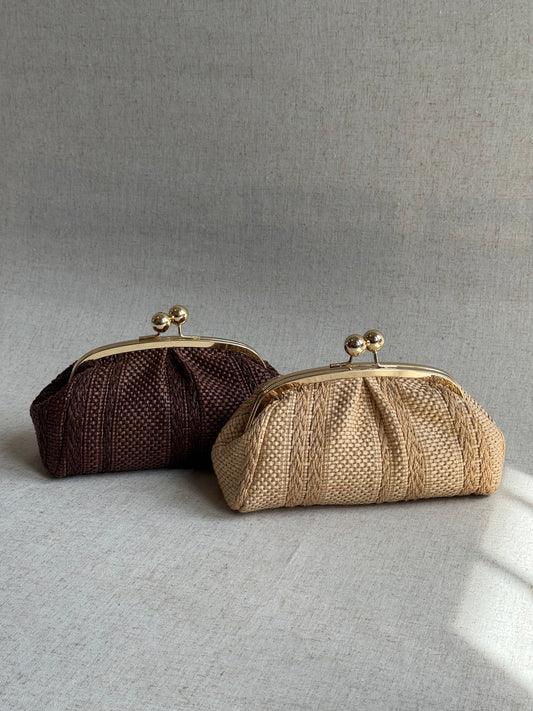 Pochette Raffy - rafia, con tracolla lunga