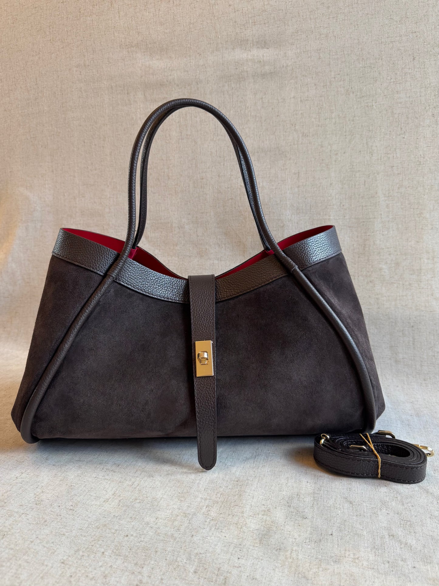 Maxi borsa Carla - camoscio, con tracolla lunga