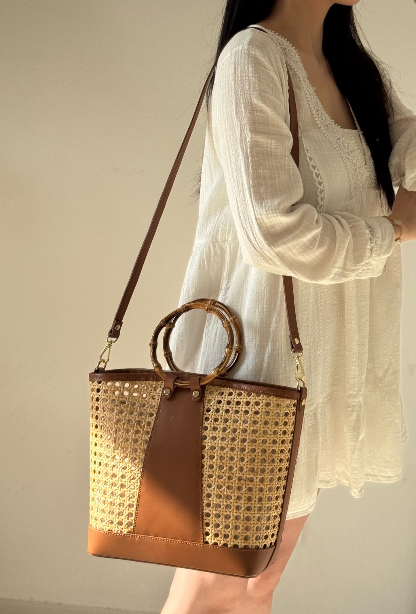 Borsa Atena - misura grande, paglia di Vienna, con tracolla lunga e pochette