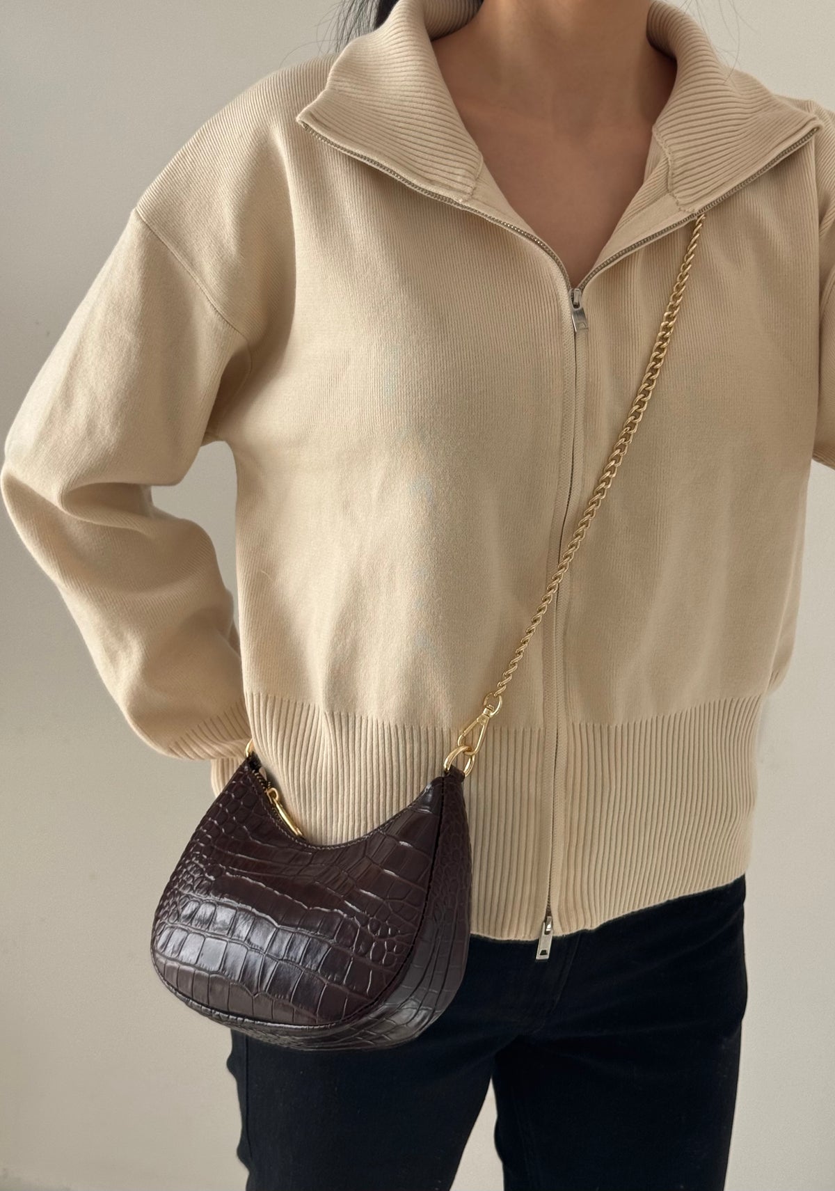 Borsa Luna - stampa coccodrillo, con tracolla in catena