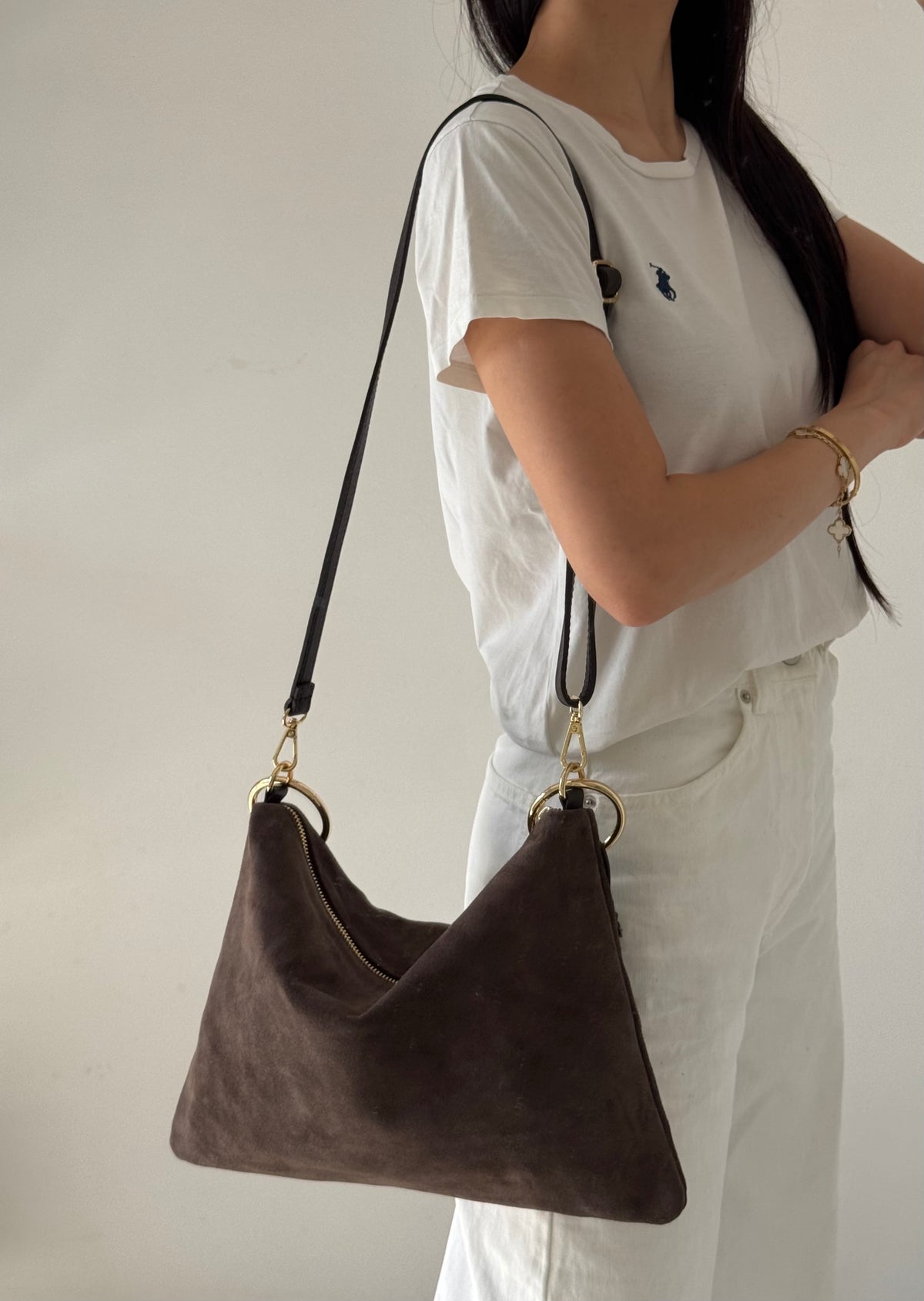 Borsa Agata - misura grande, camoscio, con tracolla lunga