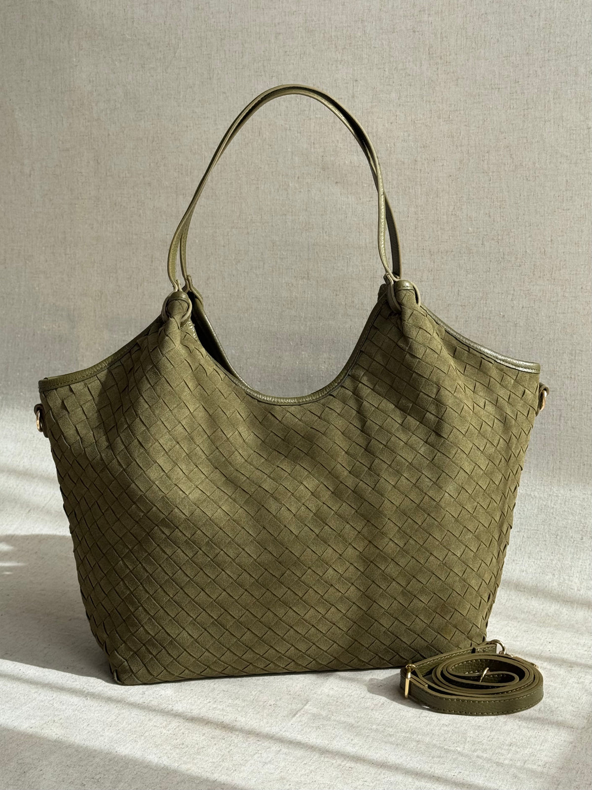 Borsa Roxy - camoscio intrecciato, con tracolla lunga