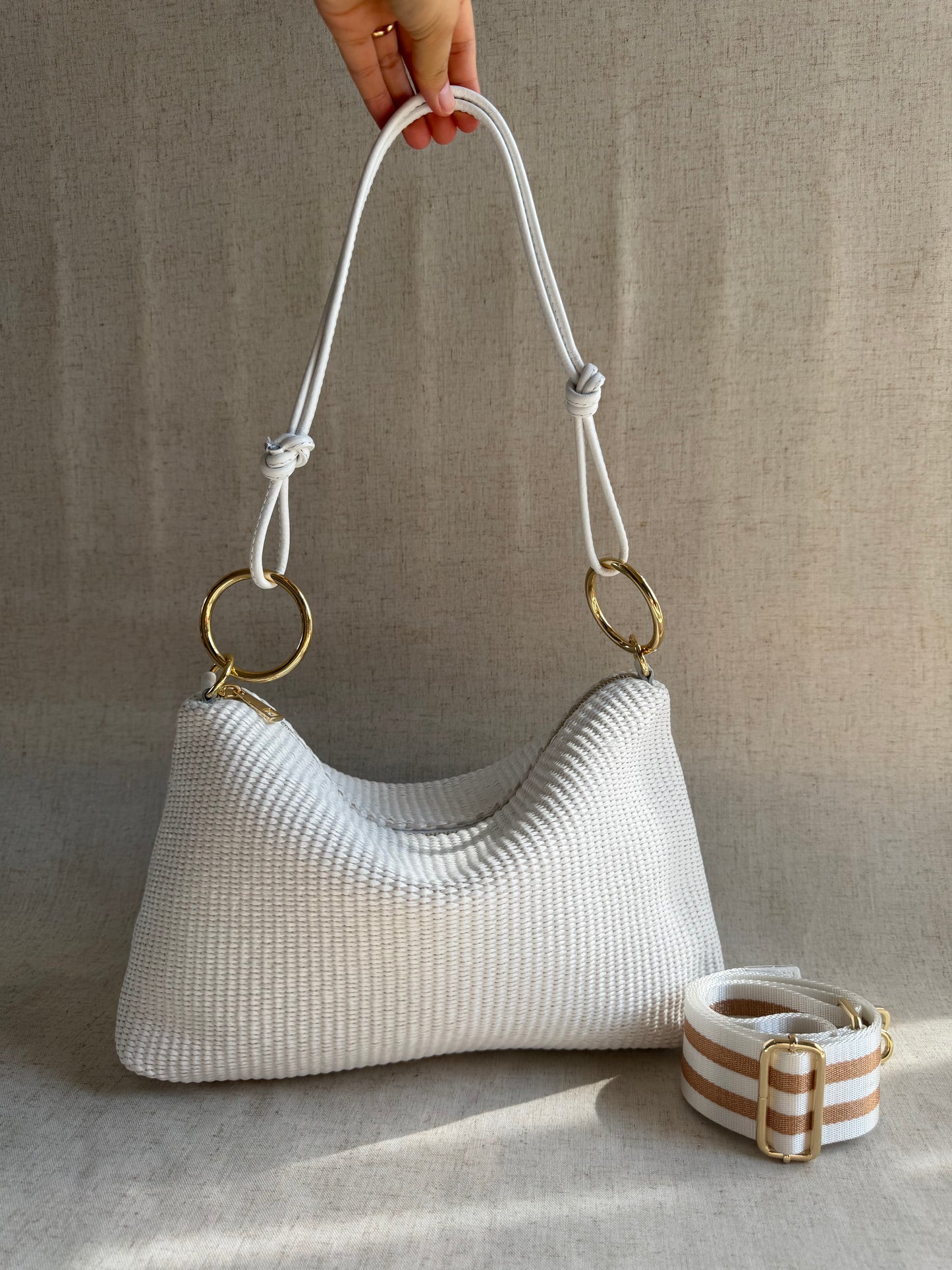 Borsa a spalla Agata rafia - con tracolla lunga