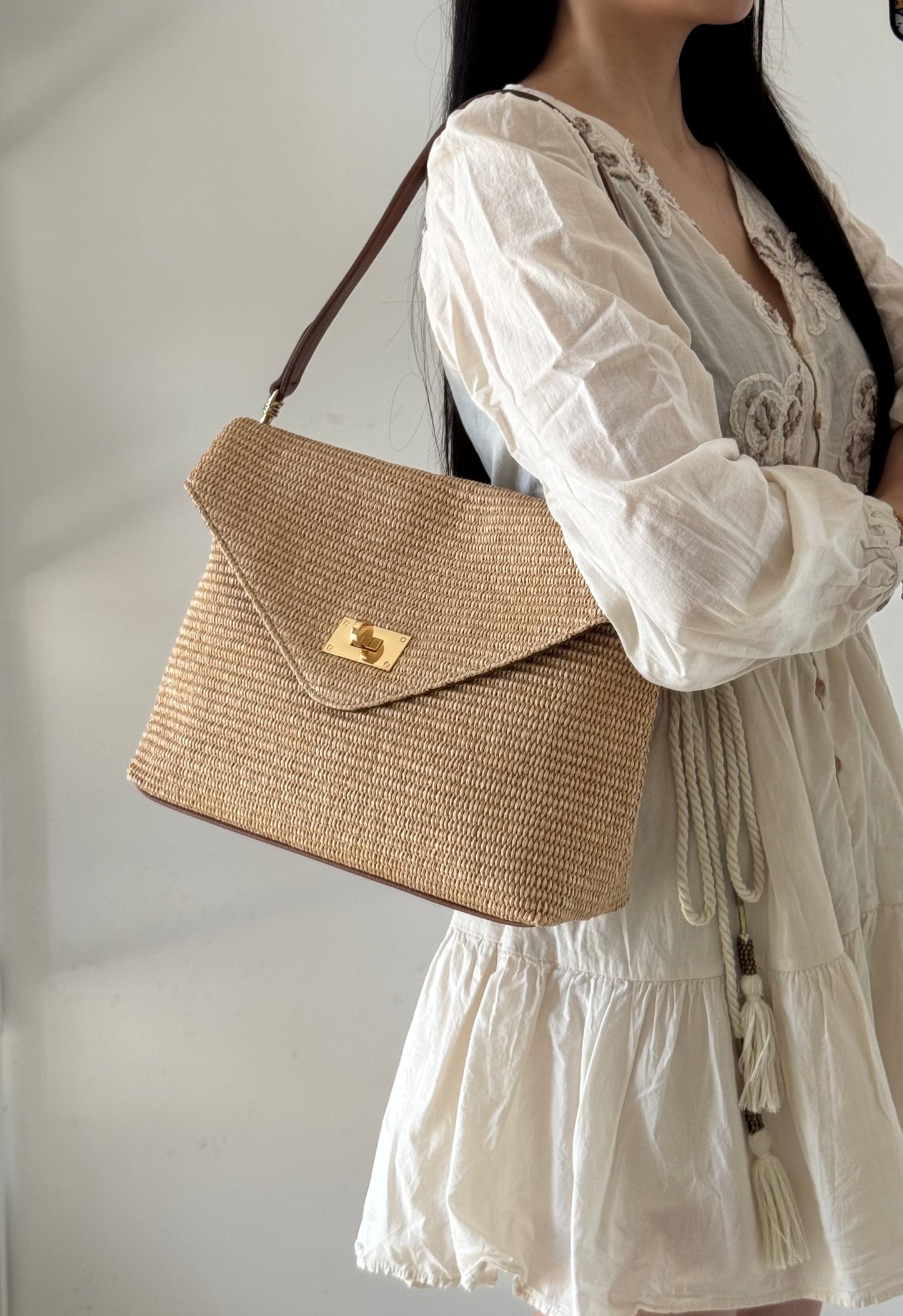 Borsa Postina - rafia, con tracolla lunga