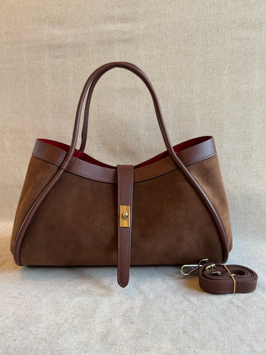 Maxi borsa Carla - camoscio, con tracolla lunga