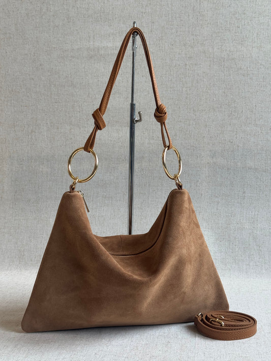 Borsa Agata - misura grande, camoscio, con tracolla lunga